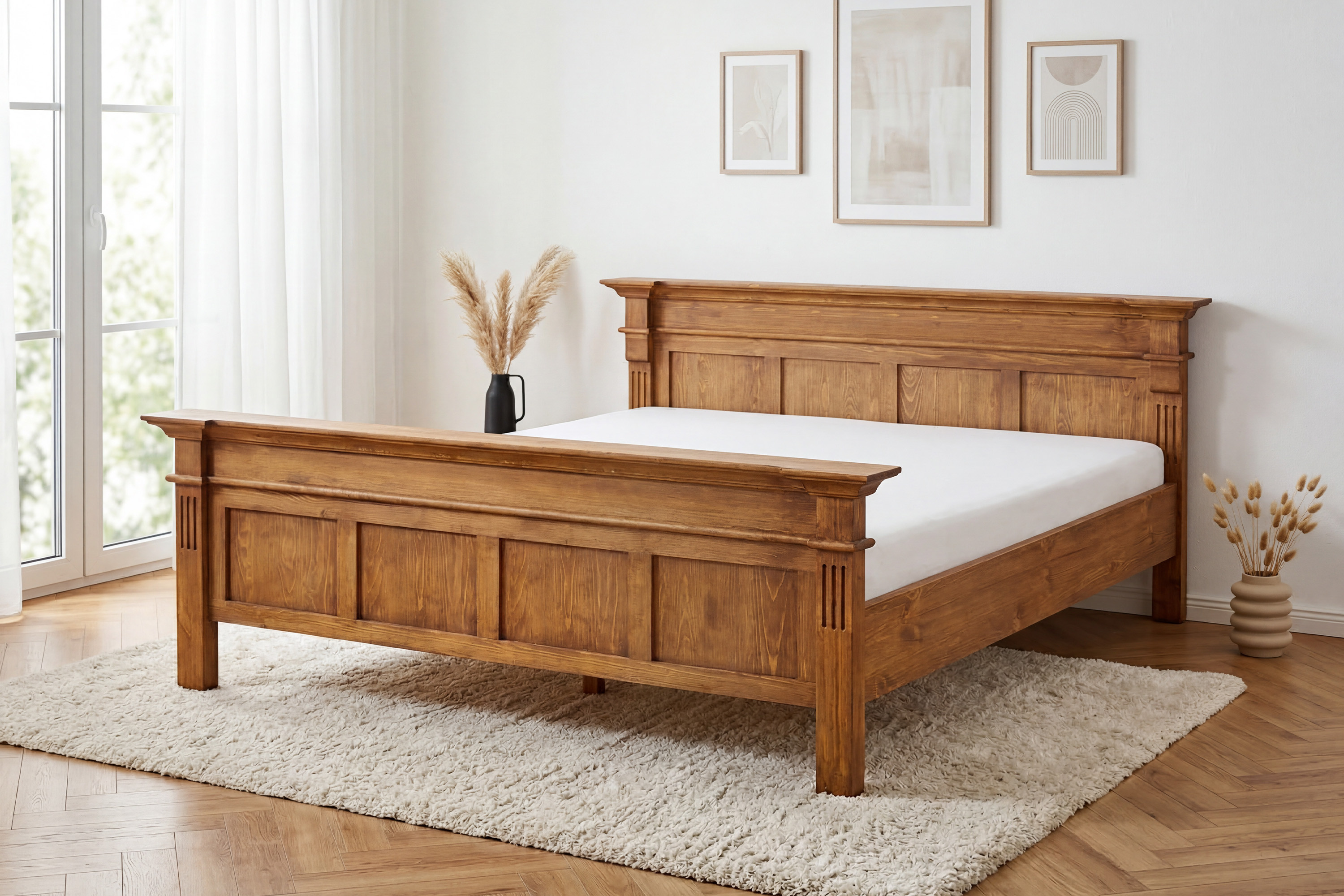 Detail rustikálnej postele Prestige z borovicového masívu