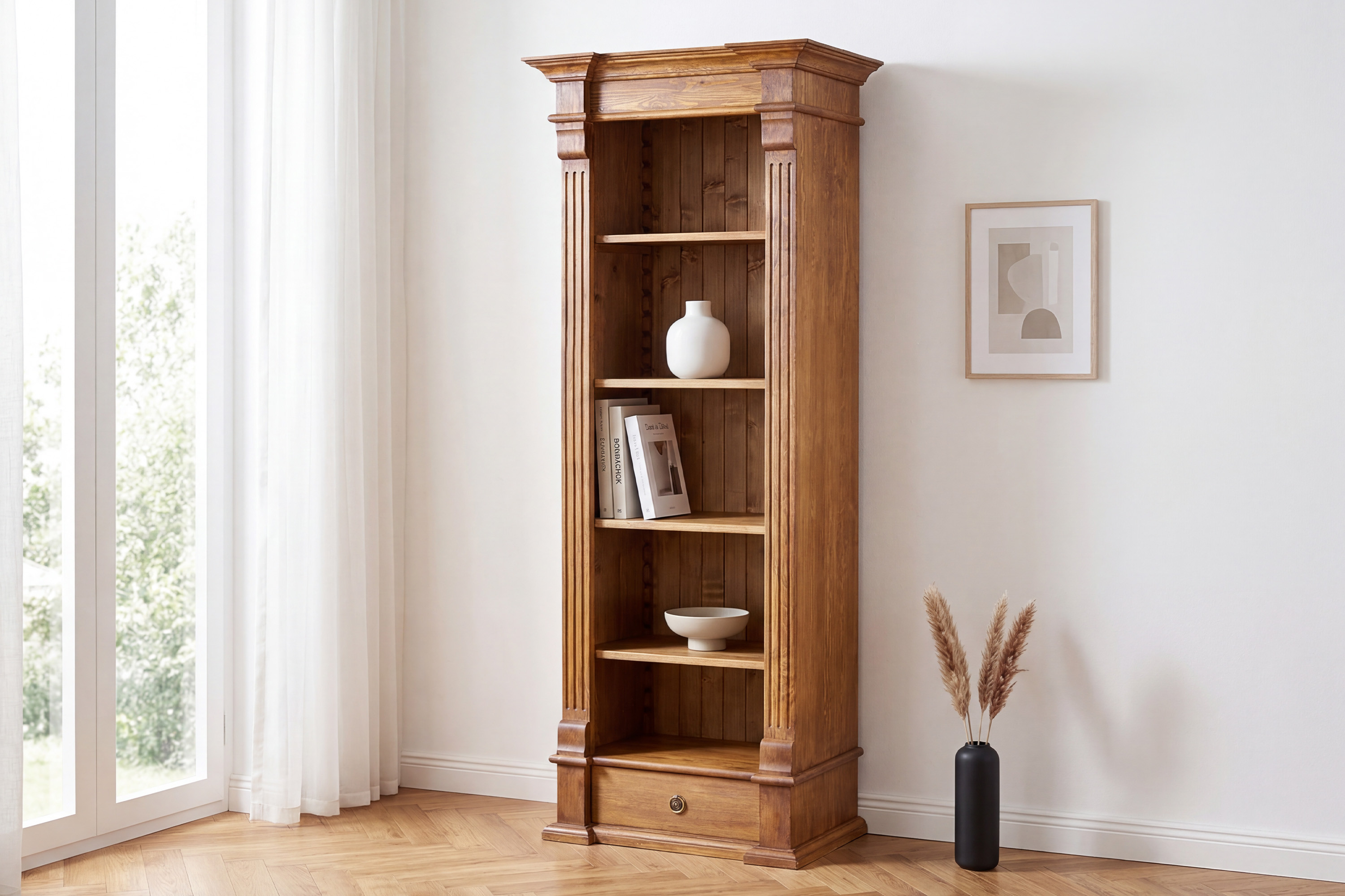 Regál na knihy Prestige D-REG-60 z masívnej borovice v hnedom laku