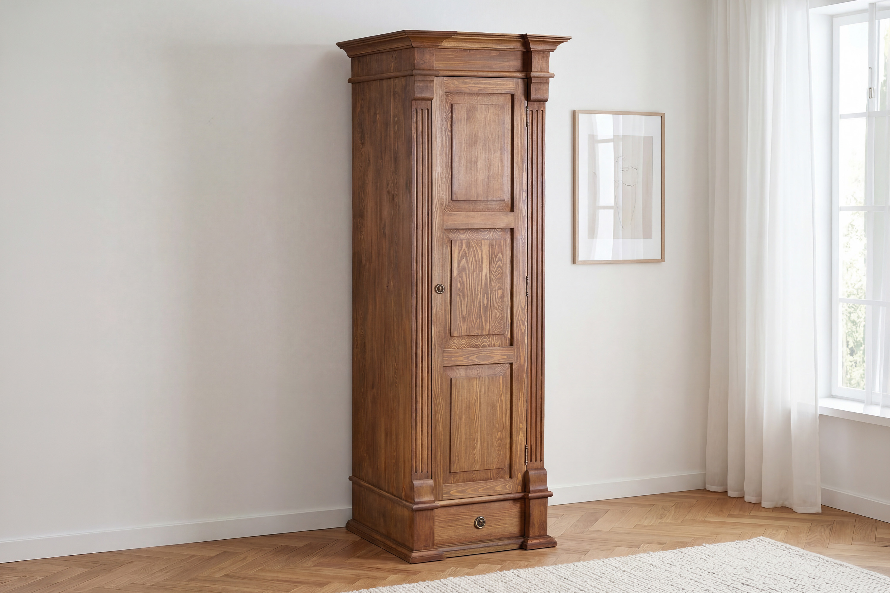 Šatníková skriňa Prestige z masívneho borovicového dreva v hnedom laku