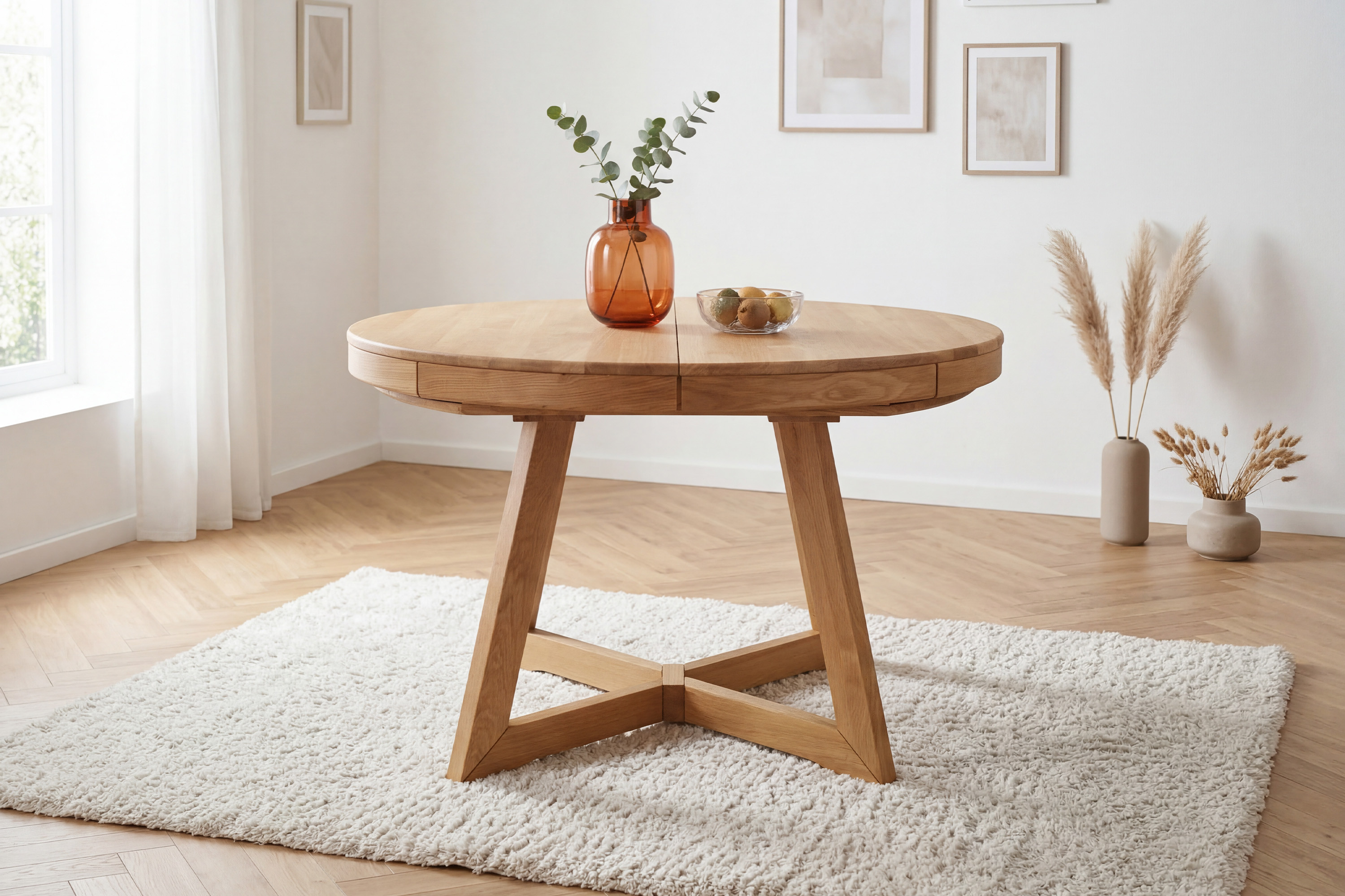 Dubový okrúhly rozkladací stôl Valencia s olejovaným povrchom