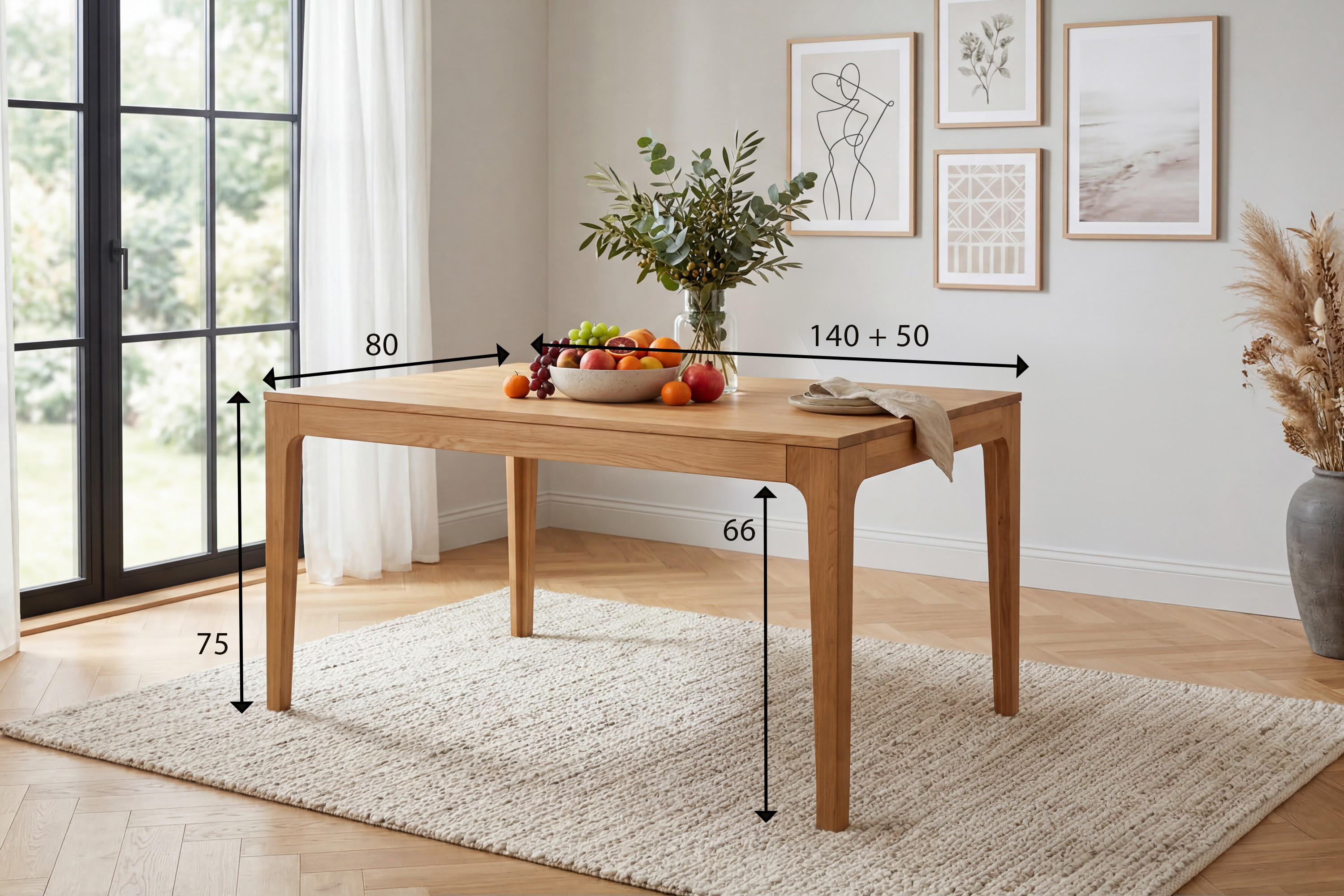 Rozmery rozkladacieho dubového stola Lukas 140 x 90 cm