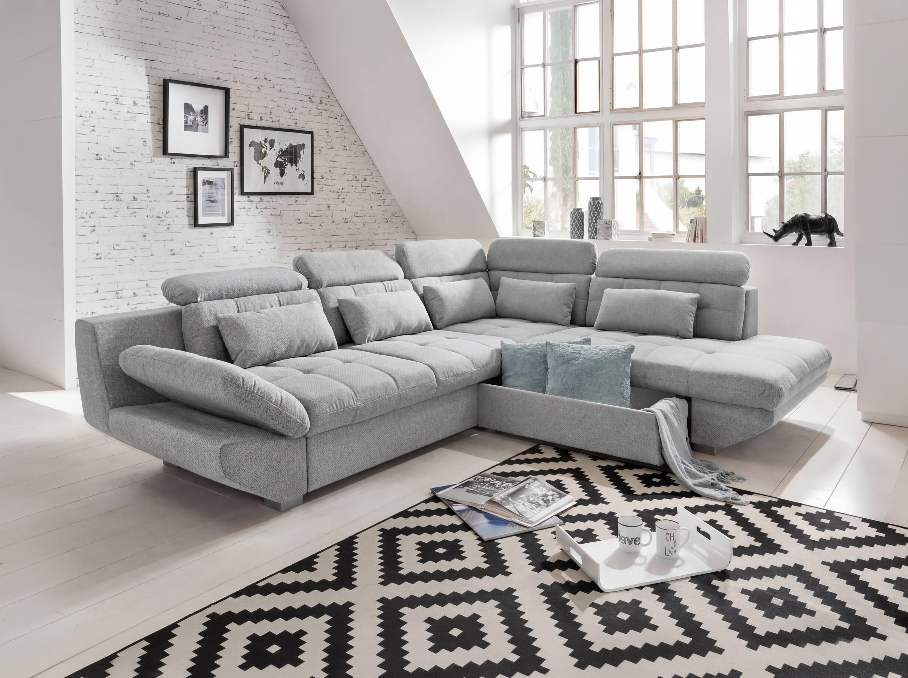 Elegantes Ecksofa Eternity mit Schlaffunktion und Stauraum