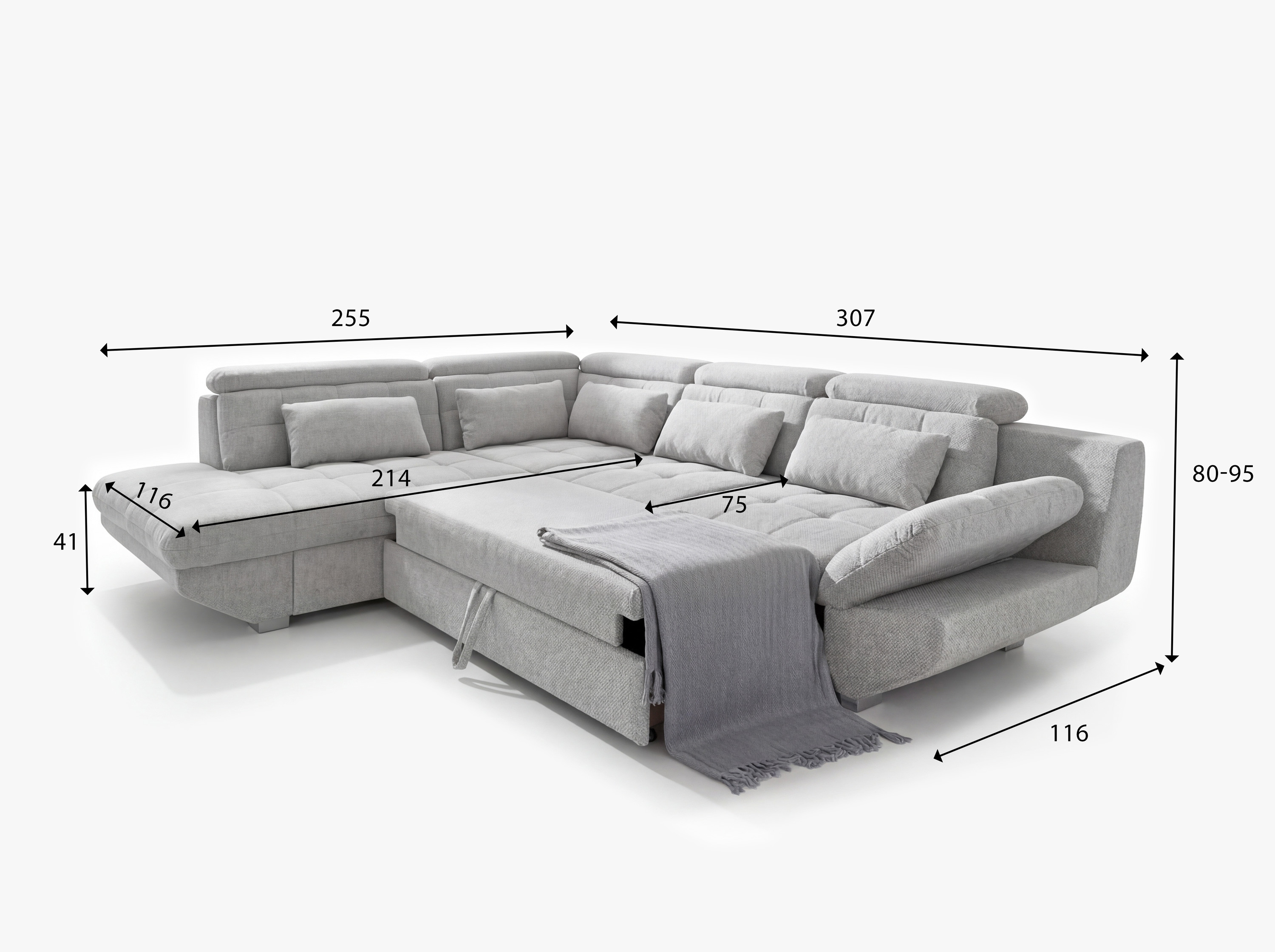 Rohová sedacia súprava Eternity striebristo sivá – rozmery 307 x 255 cm