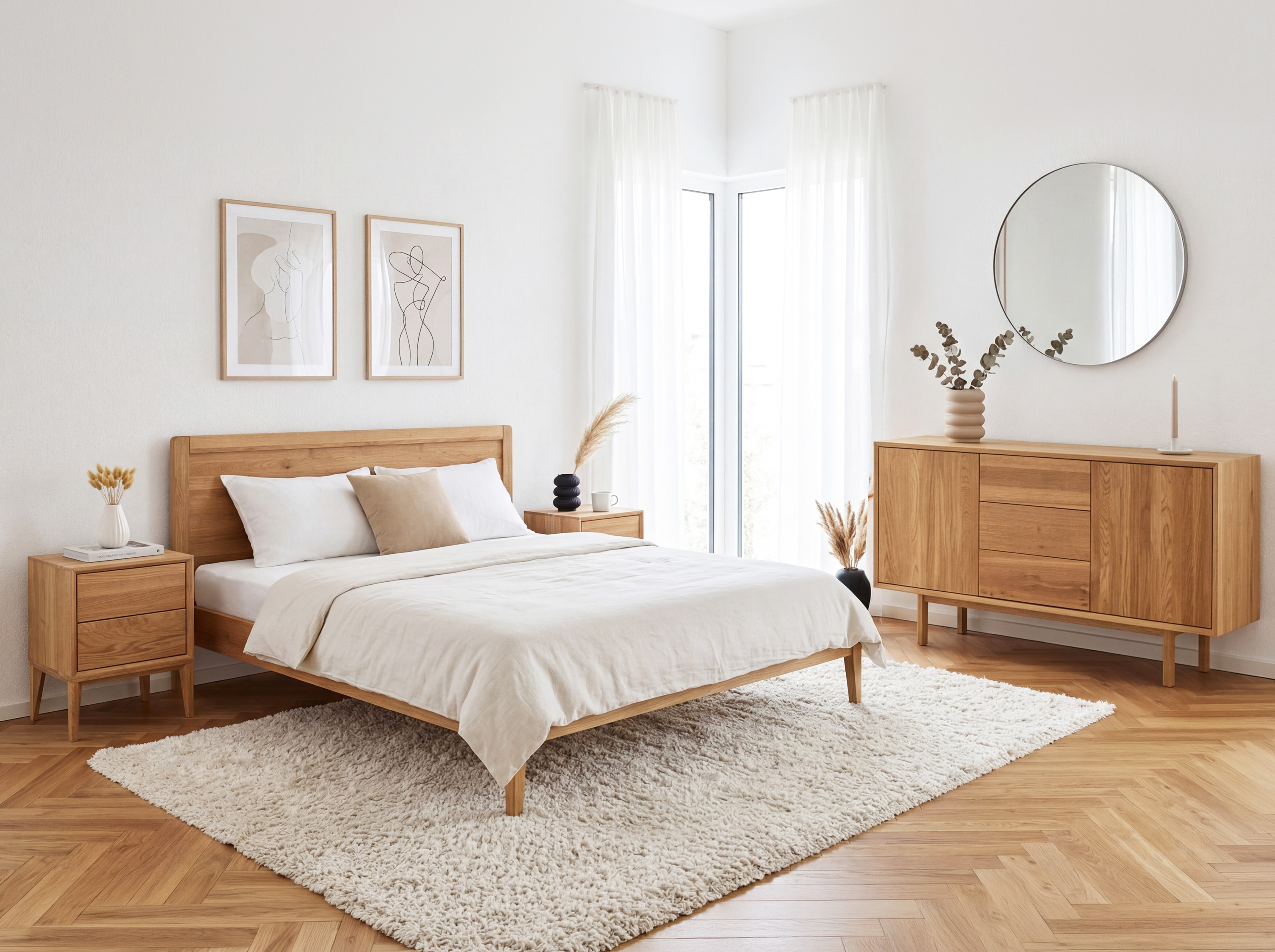 Eichen-Nachtkonsole Oslo mit Touch-Öffnung der Schubladen