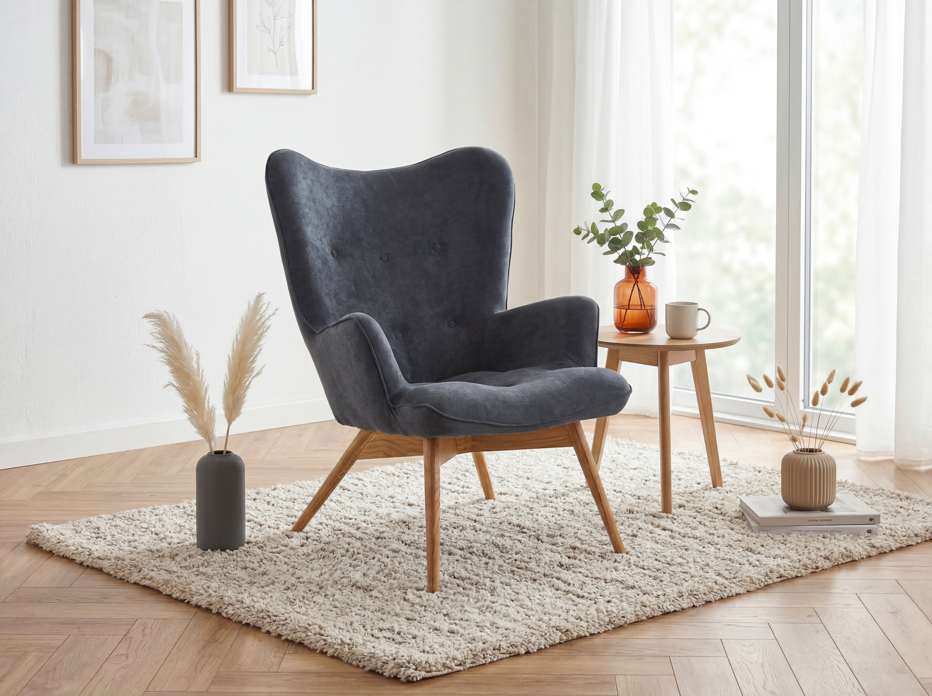 Polsterstuhl Angela in Grau mit Eichenbeinen