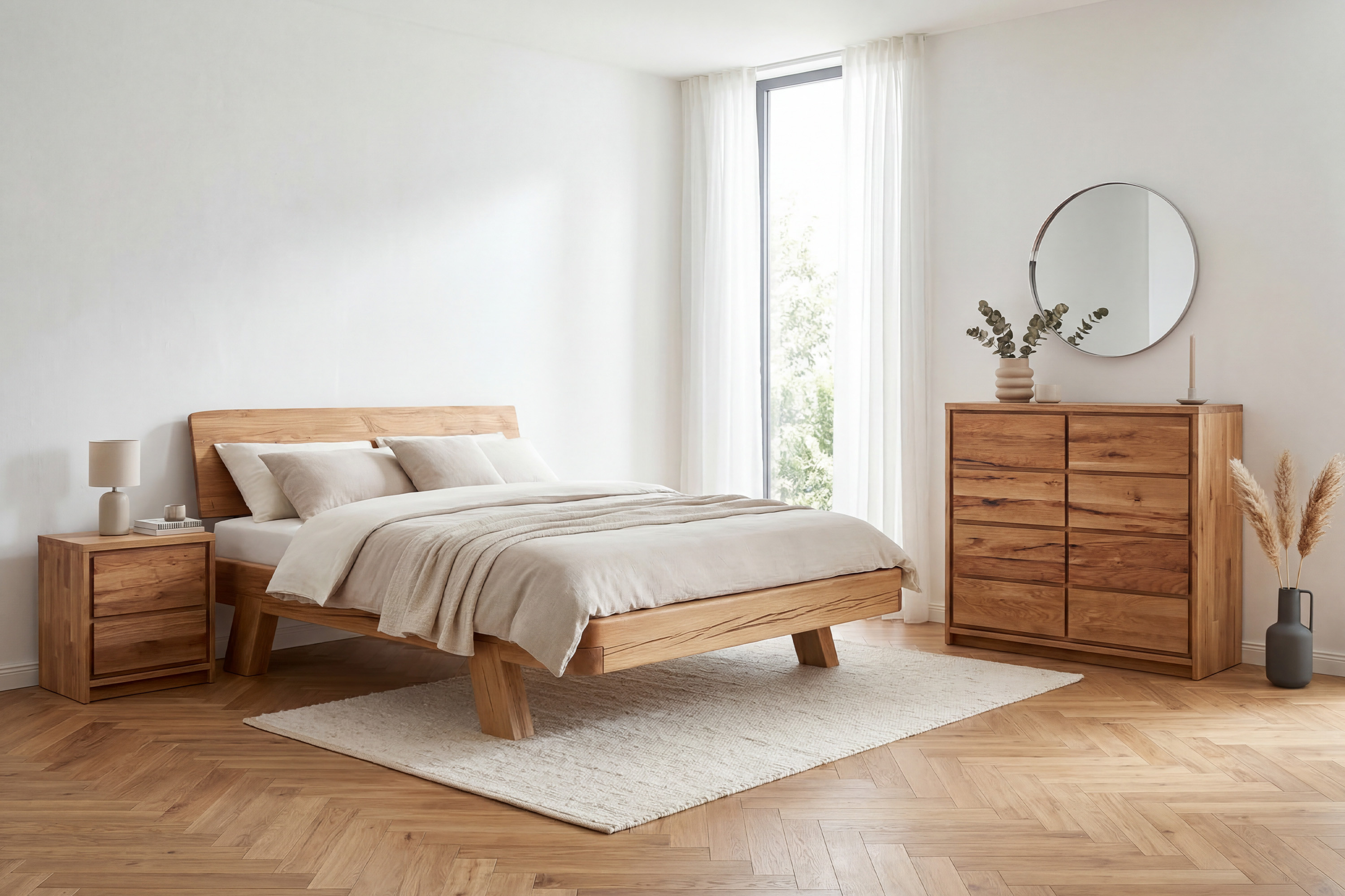 Massive Eichenkommode Oregon aus rustikaler Eiche mit Türen und Schubladen