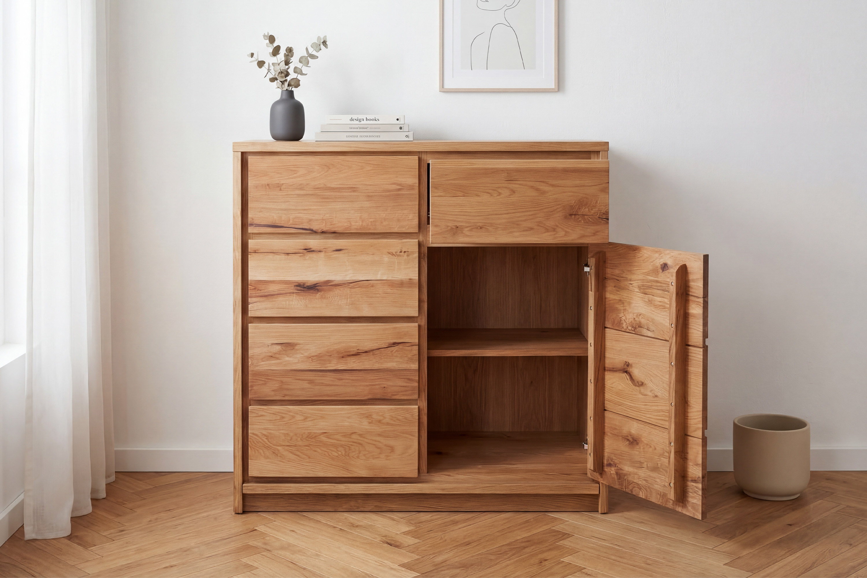 Eichenkommode Oregon 2D+2Z – Maße Breite 88,5 cm, Höhe 97,5 cm, Tiefe 42 cm