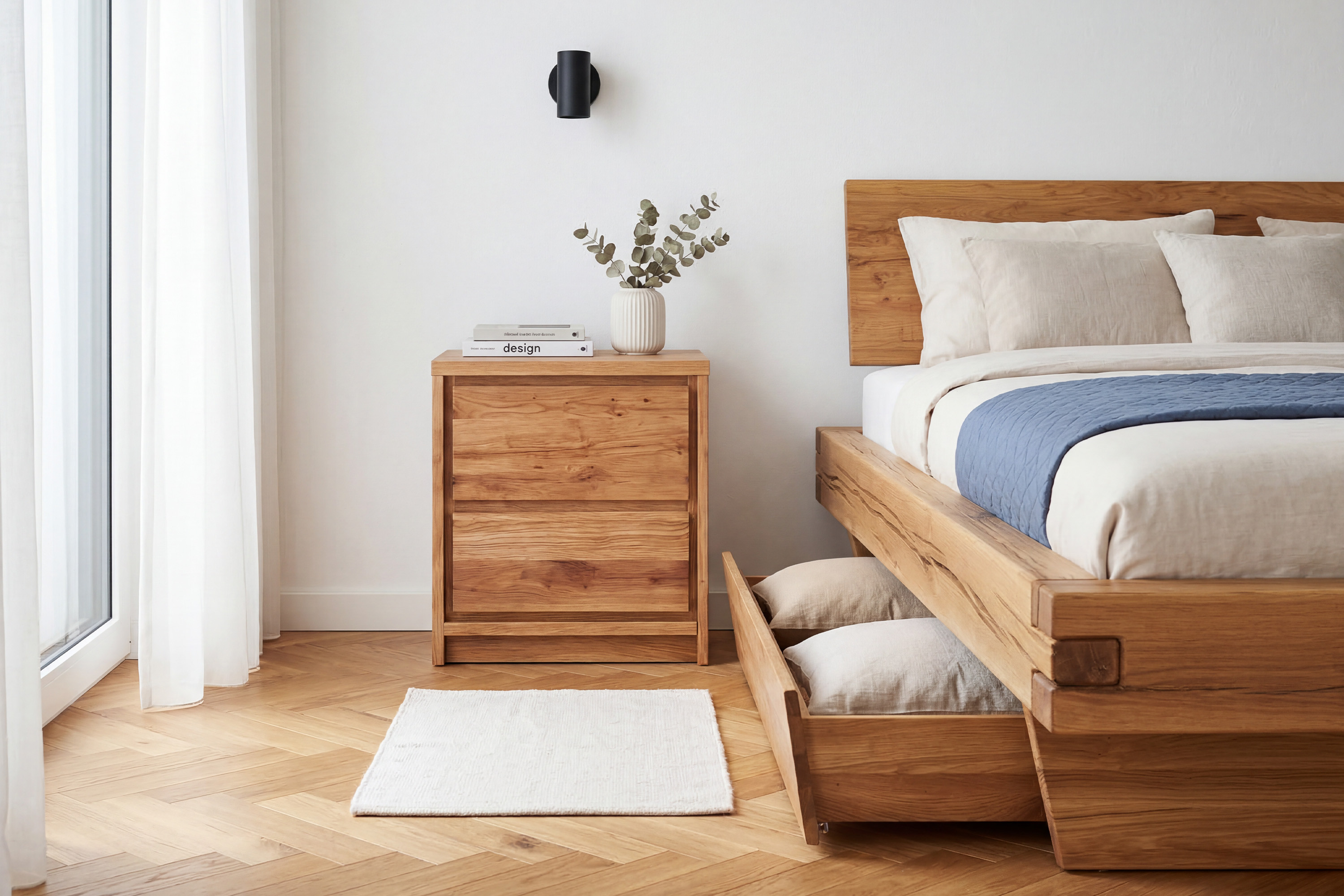 Oregon Nachttisch – offene Schubladen aus massiver Wild-Eiche