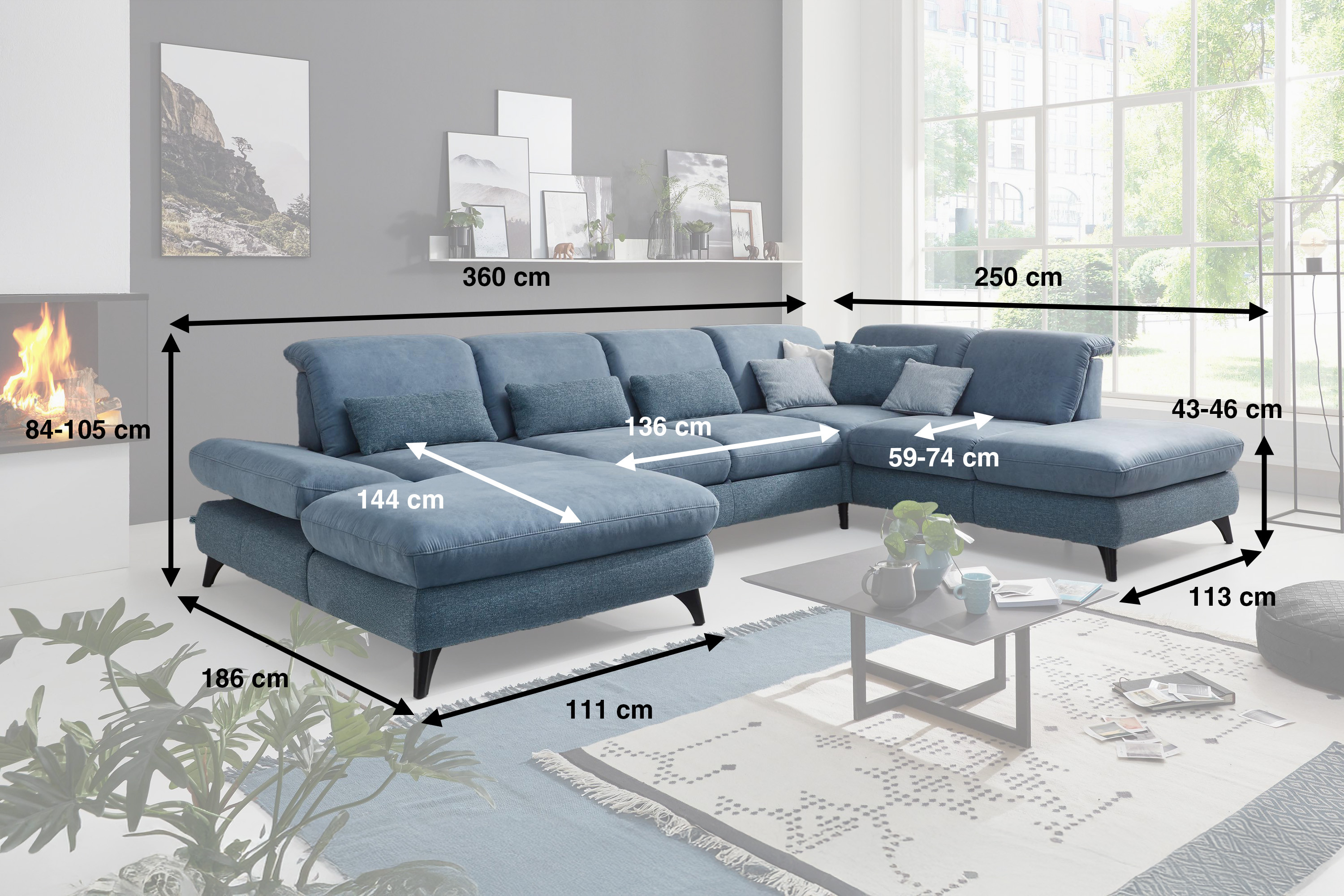 Sedacia súprava v tvare písmena U s možnosťou funkcií, béžová