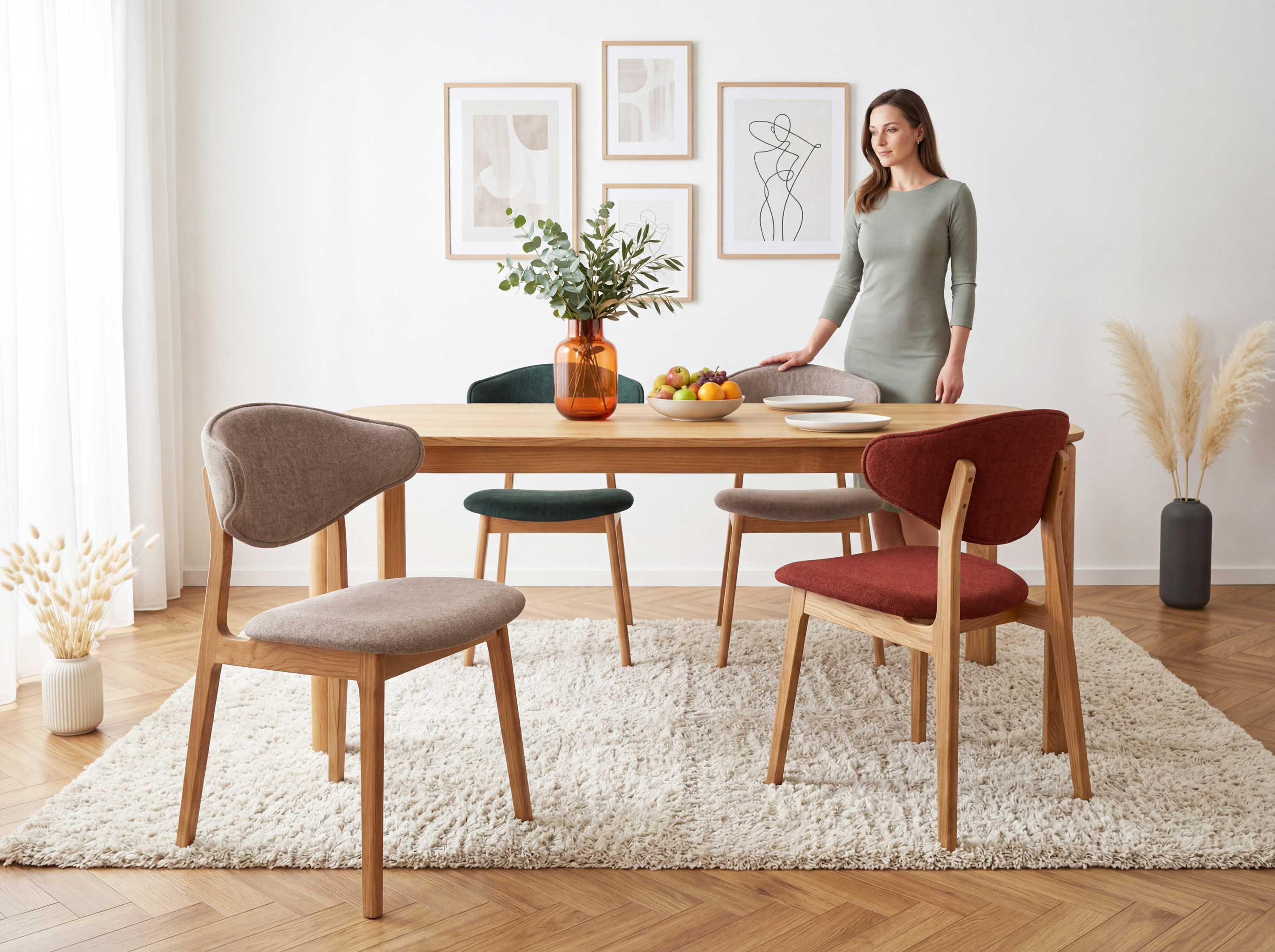 Jedálenská stolička Valentína – rozmery: výška 80 cm, šírka 52 cm, hĺbka 53 cm, výška sedu 48 cm