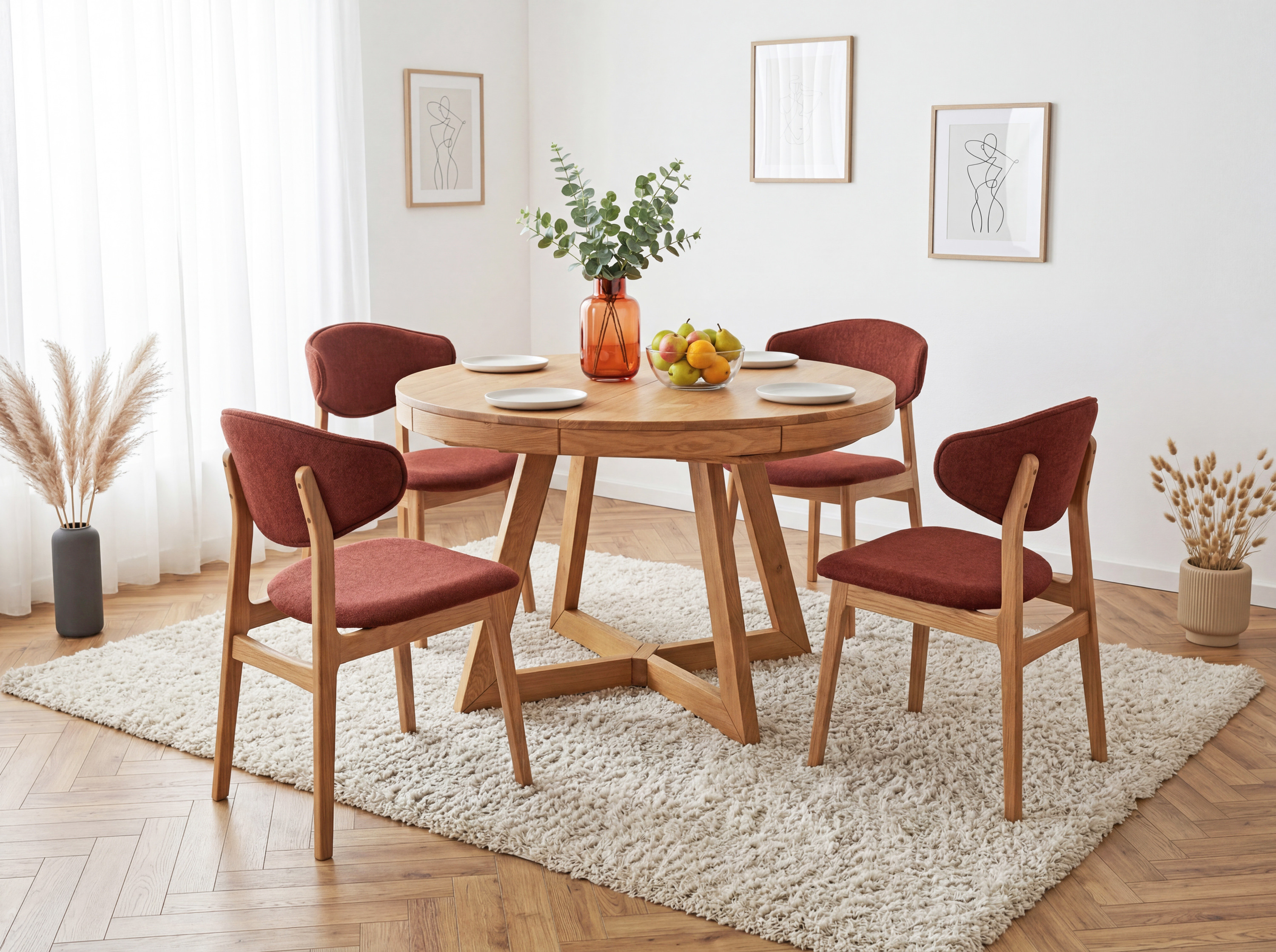 Jedálenská stolička Valentína – detail čalúnenia a dubovej konštrukcie