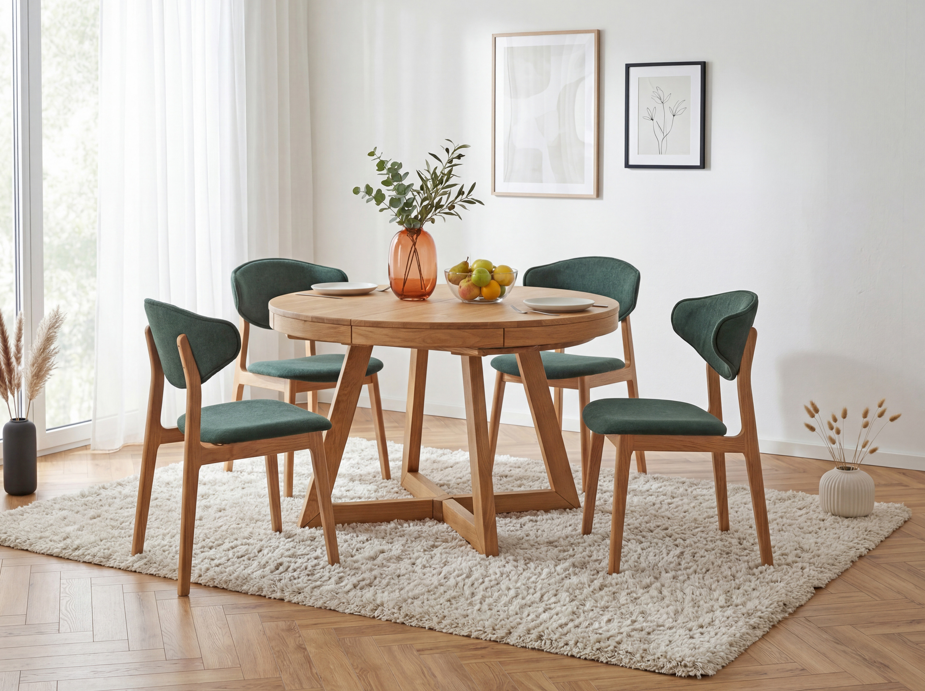 Jedálenská stolička Valentína – detail čalúnenia a dubovej konštrukcie