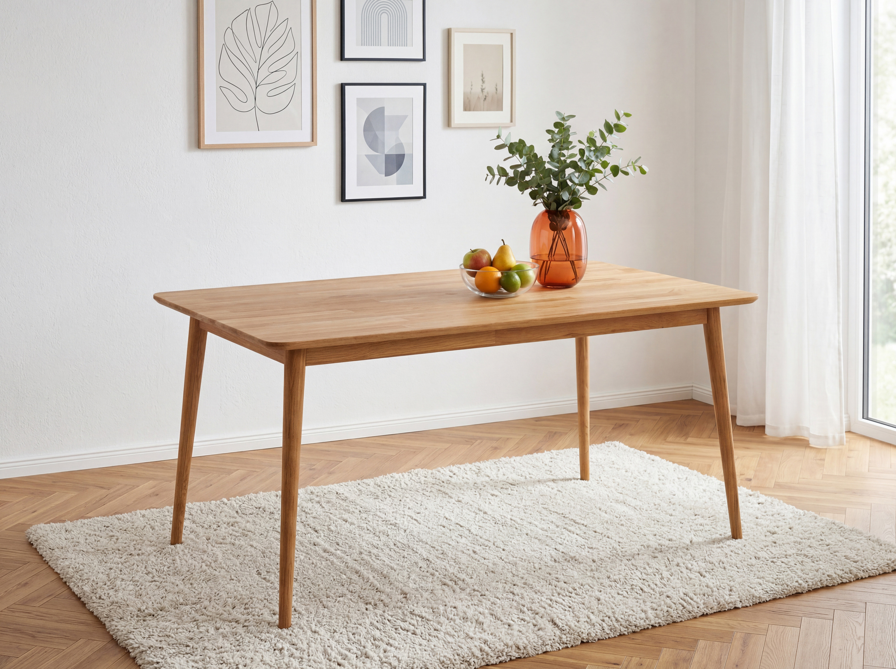 Massiver Eichen-Esstisch Eko 140 x 90 cm mit runden Beinen