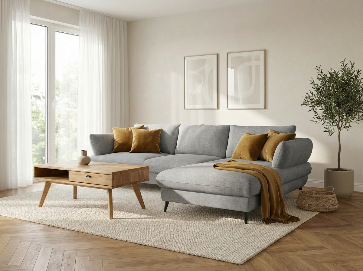 Rohová sedačka BALOU 2.5F-REC/BK v interiéri