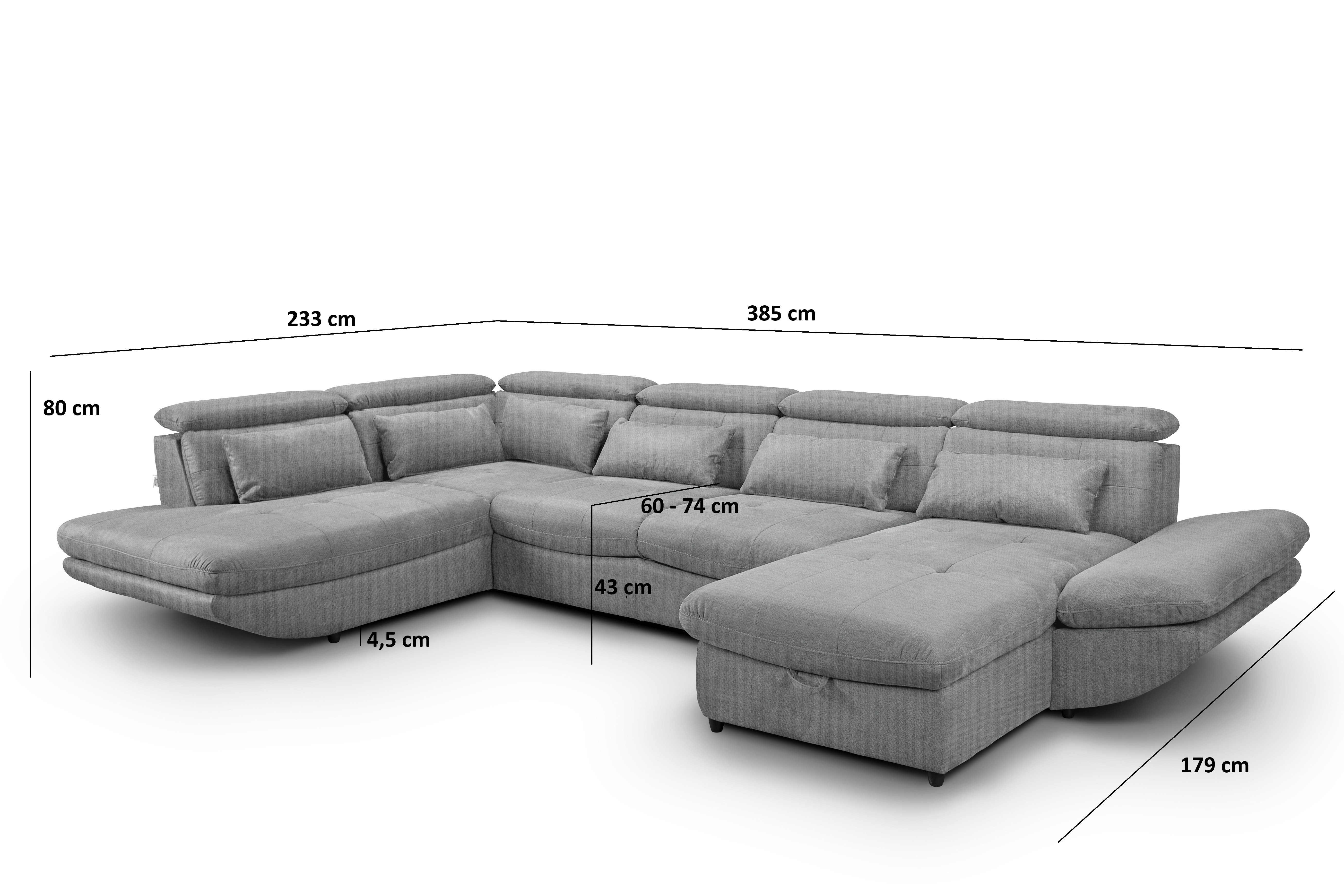 Kanapé állítható fejtámlákkal és ággyá nyitható funkcióval