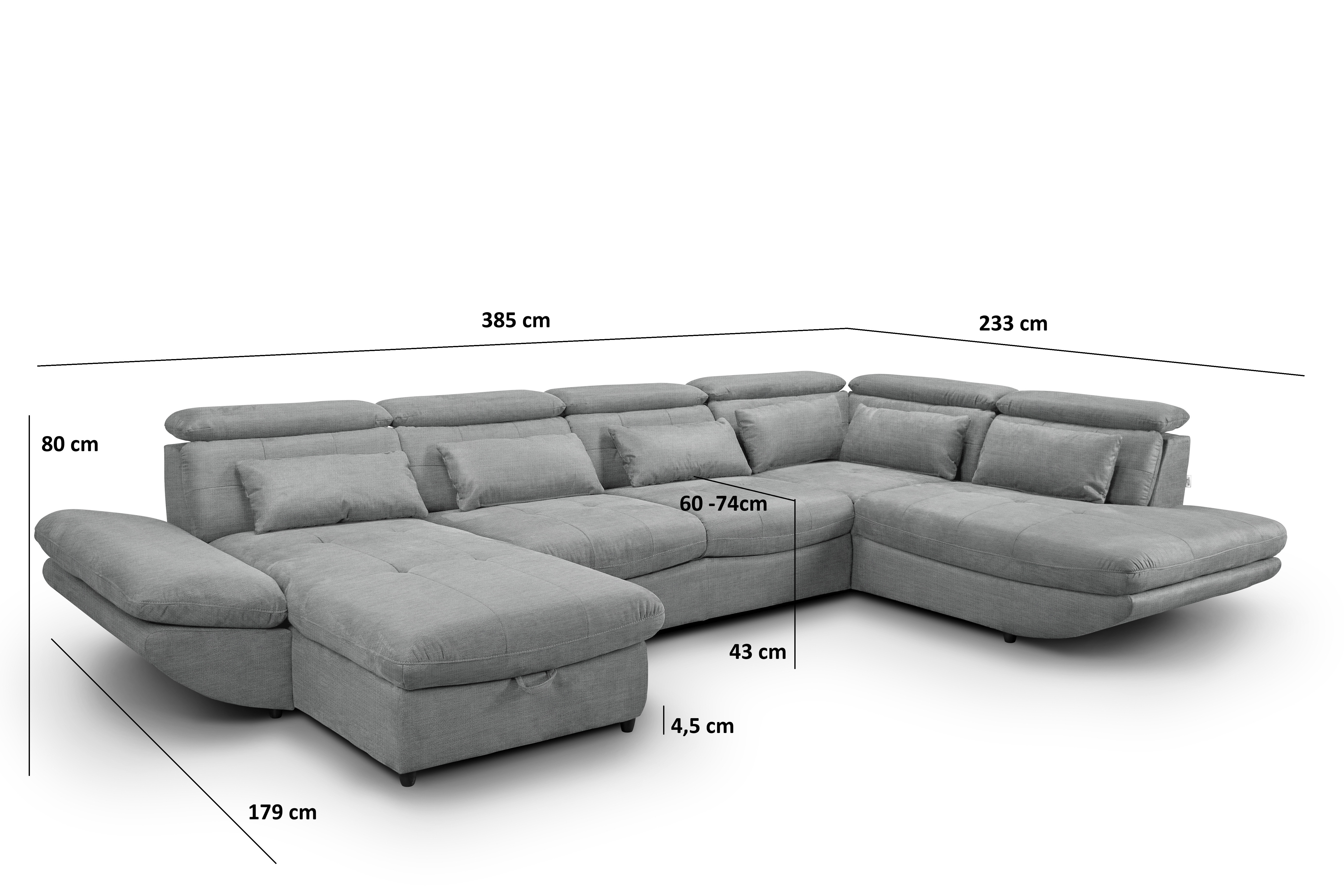 Kanapé állítható fejtámlákkal és fekvőfunkcióval