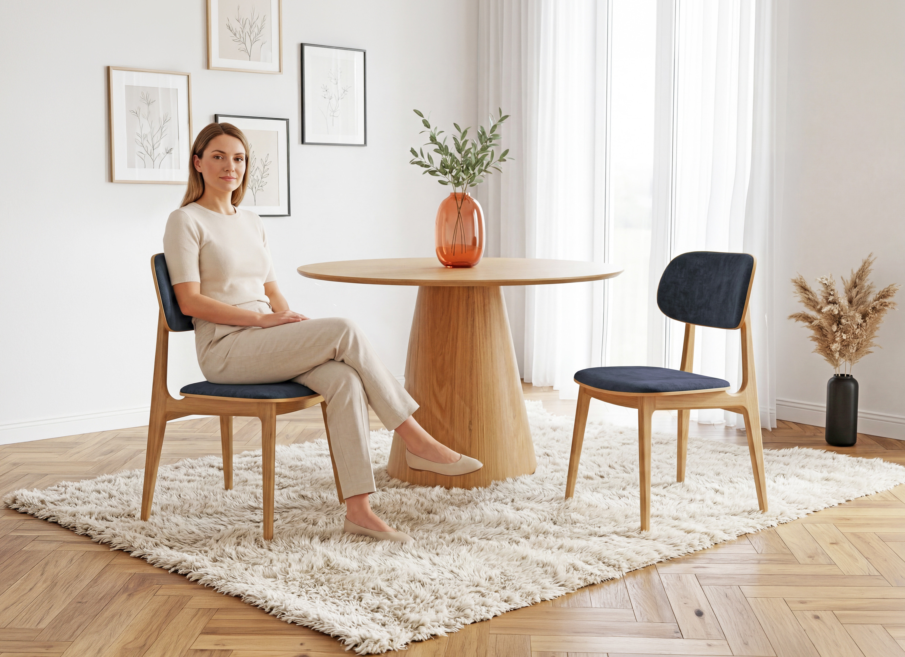 Dizajnová dubová stolička Vard s látkovým čalúnením Mistral