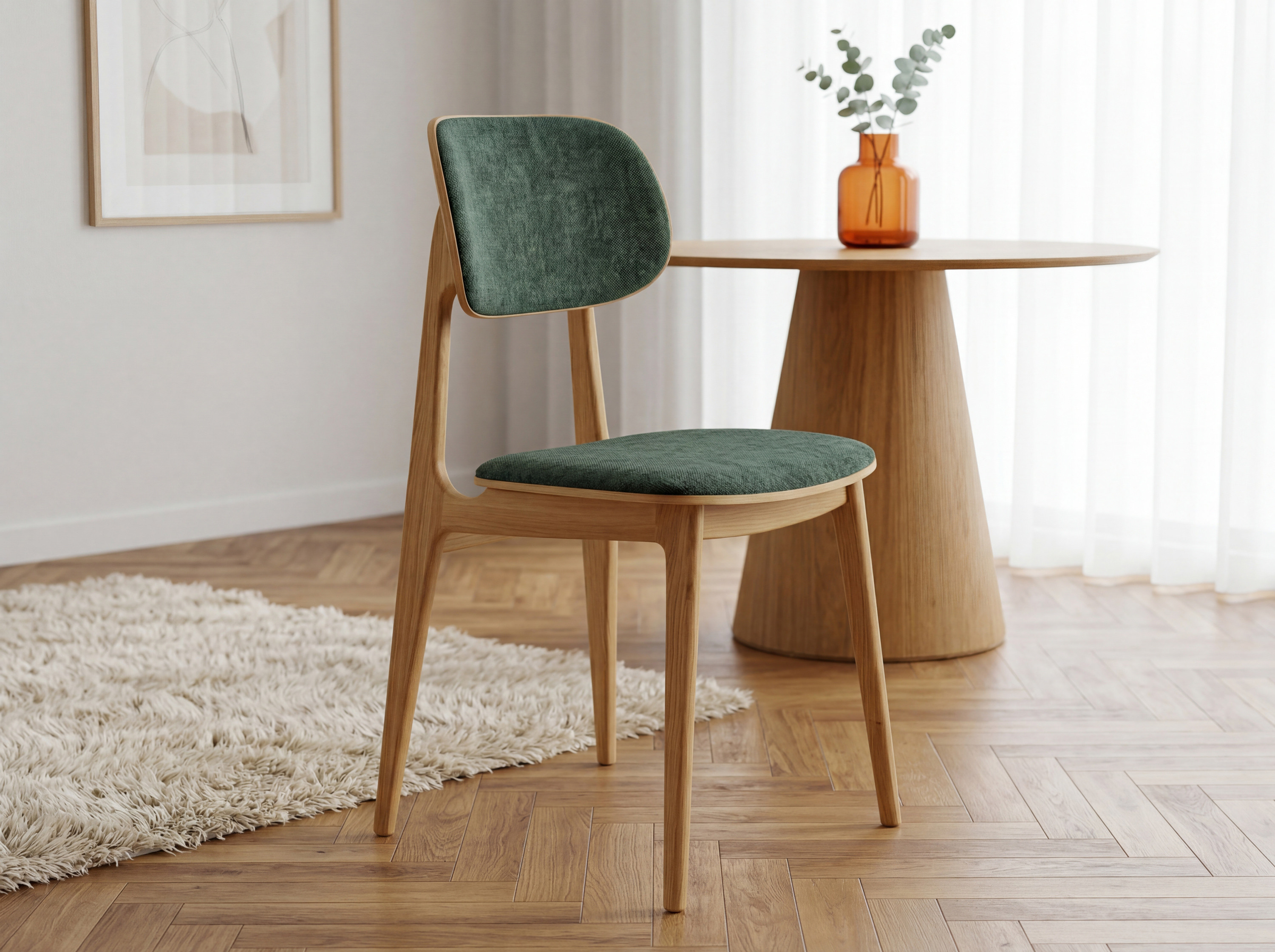 Kárpitozott Vard étkezőszék tölgyból zöld szövettel