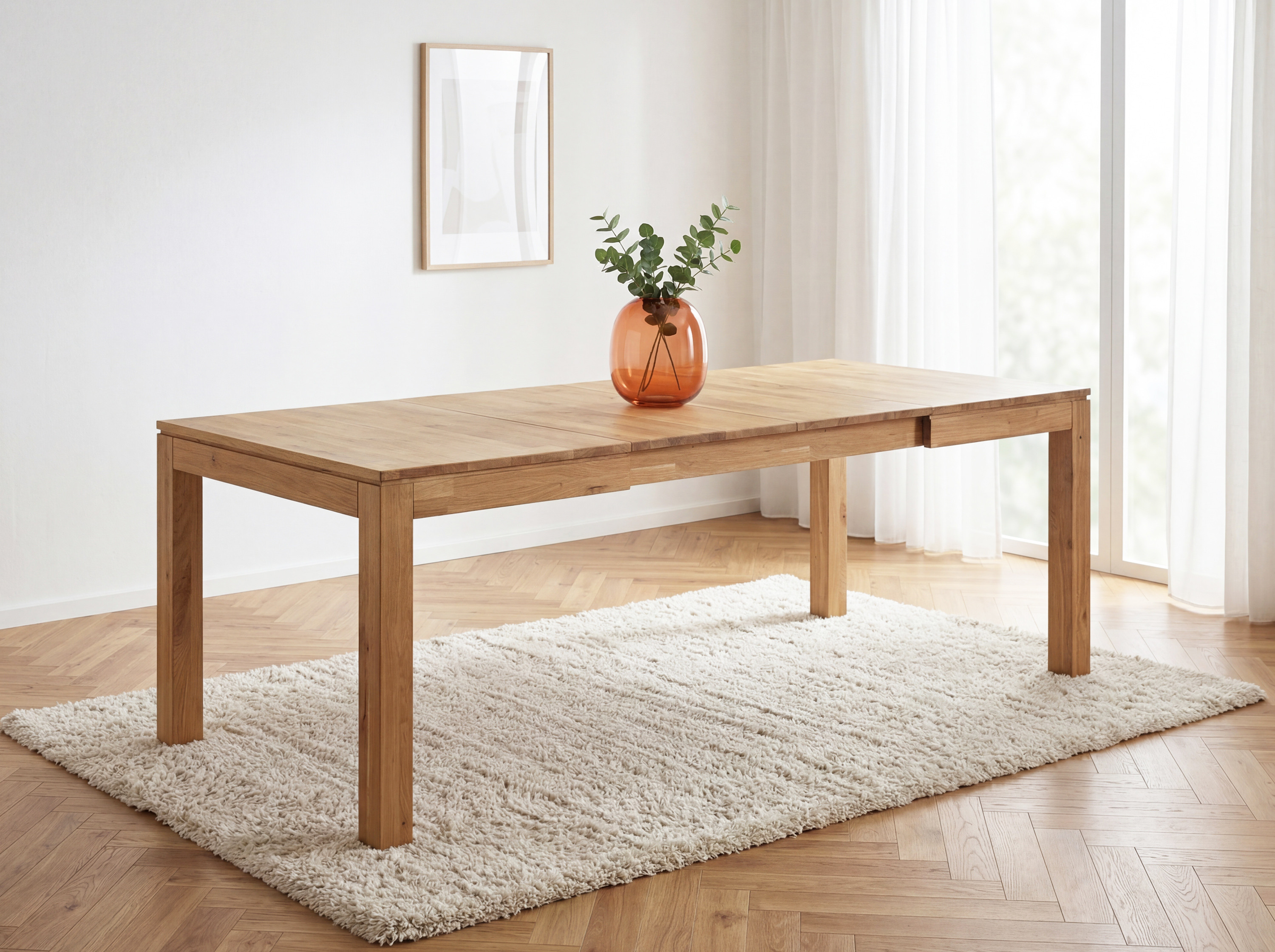 Massiver ausziehbarer Eichenholztisch Matuš 140 x 90 cm im Esszimmer