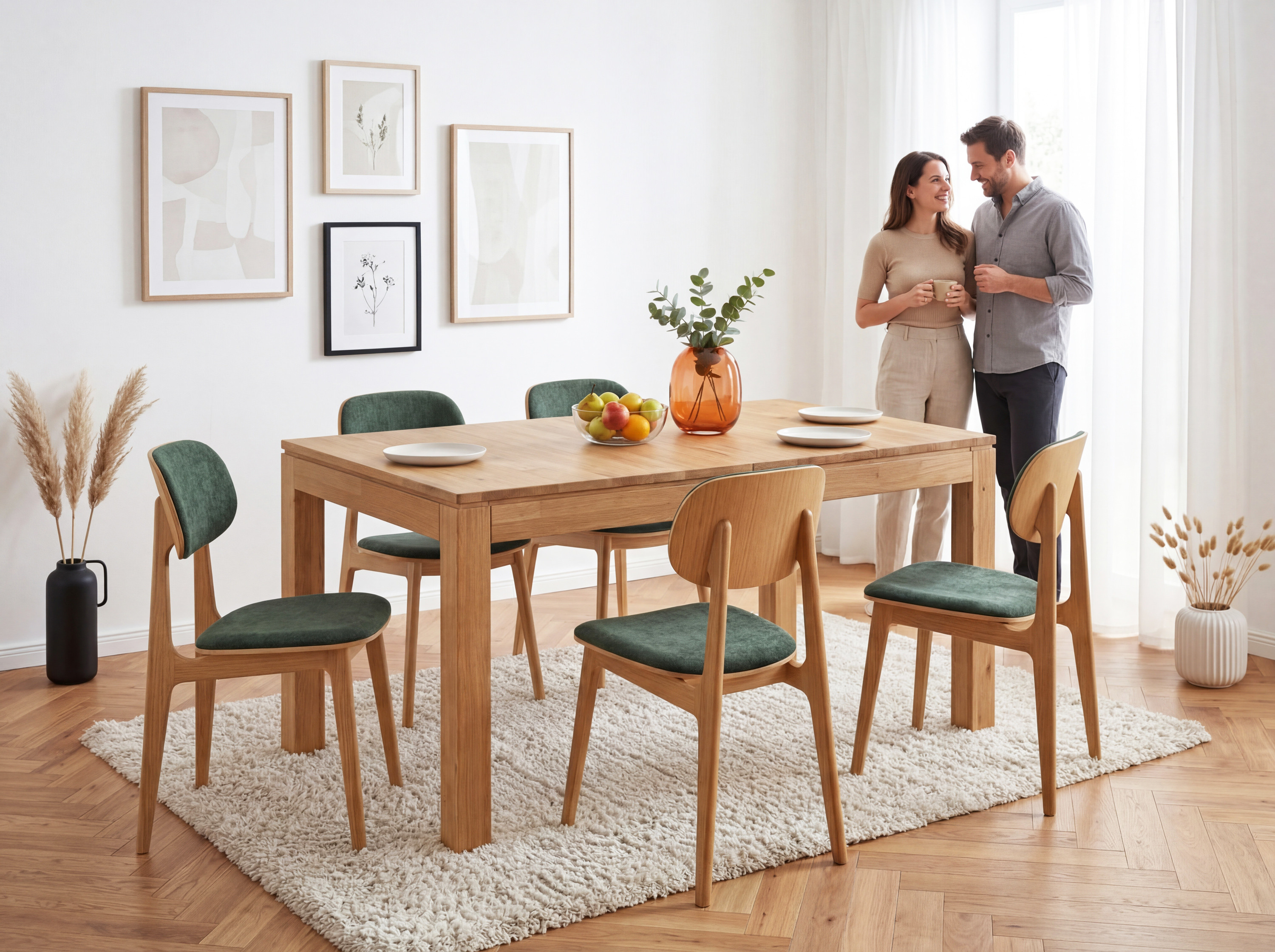 Matuš tölgy étkezőasztal kihúzott állapotban, 220 x 90 cm