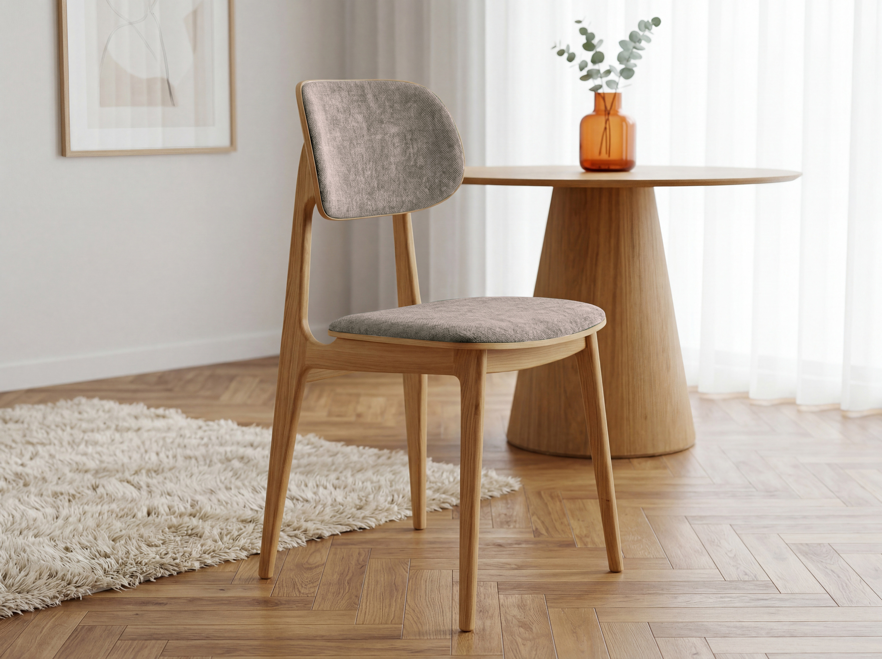 Čalúnená jedálenská stolička Vard z dubu v farbe taupe