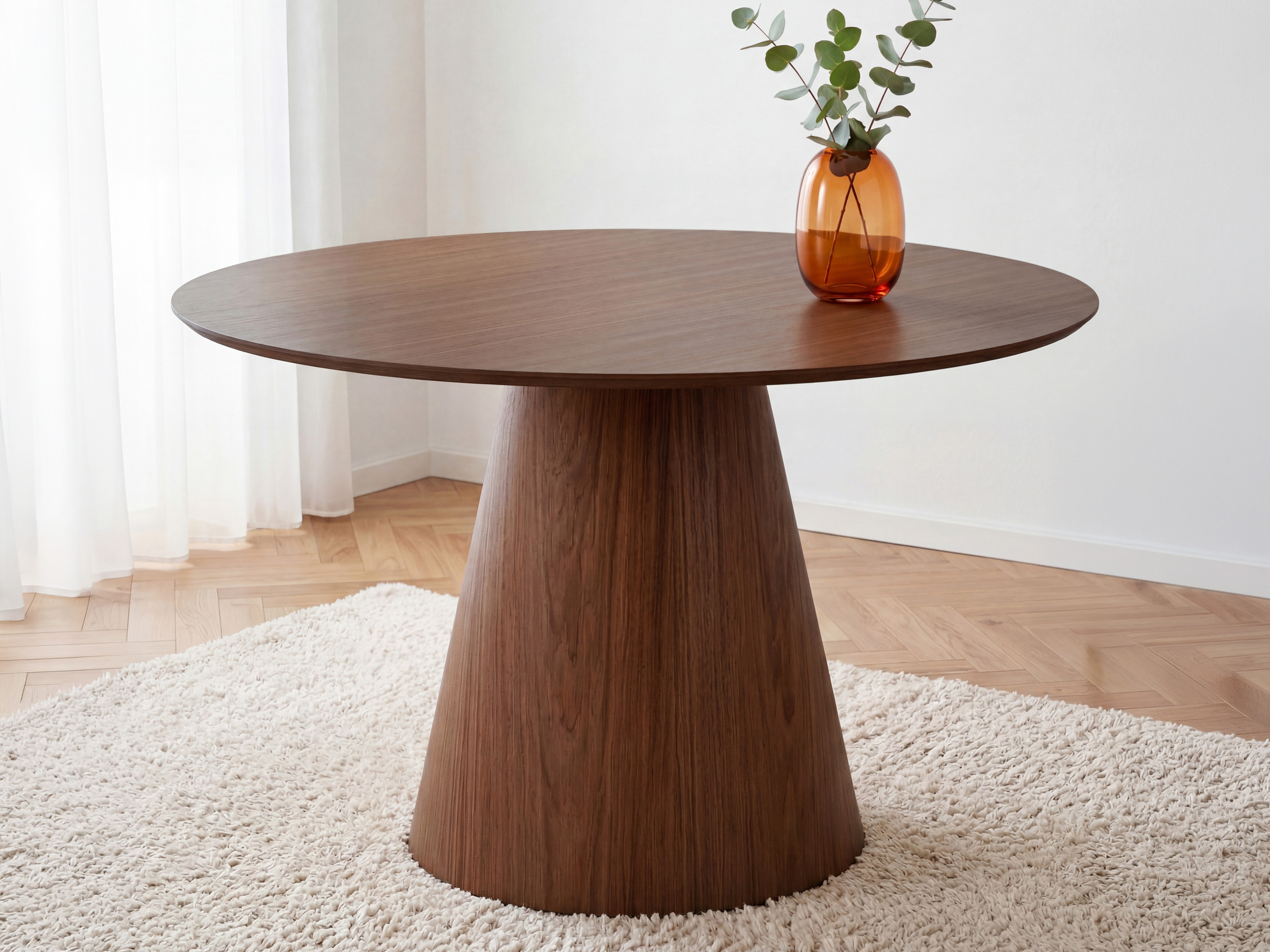 Designos kerek asztal kúpos lábon 120 cm bordó-dió színben