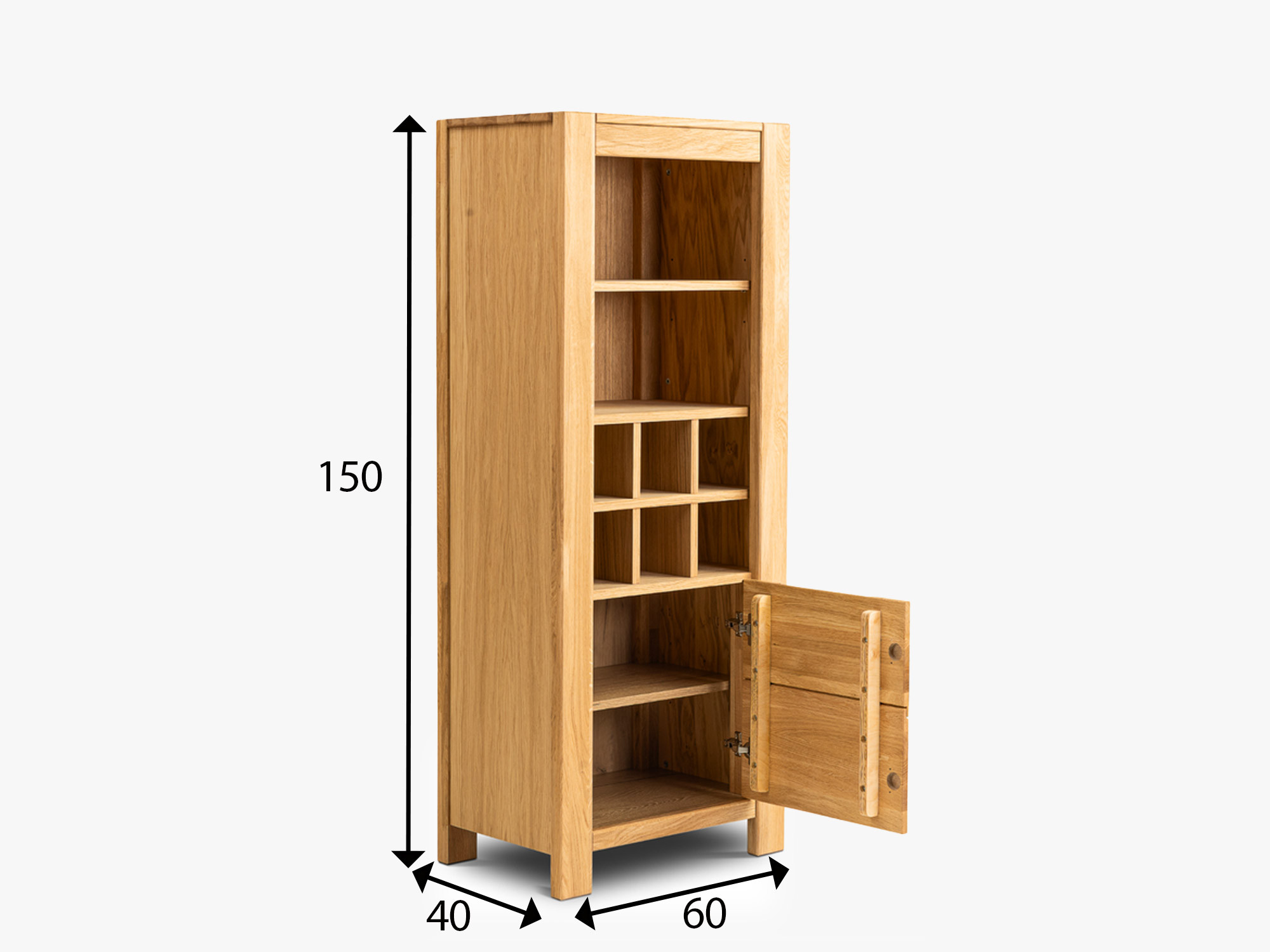 Eichen-Weinregal Napoleon – Maße 150 × 60 × 40 cm