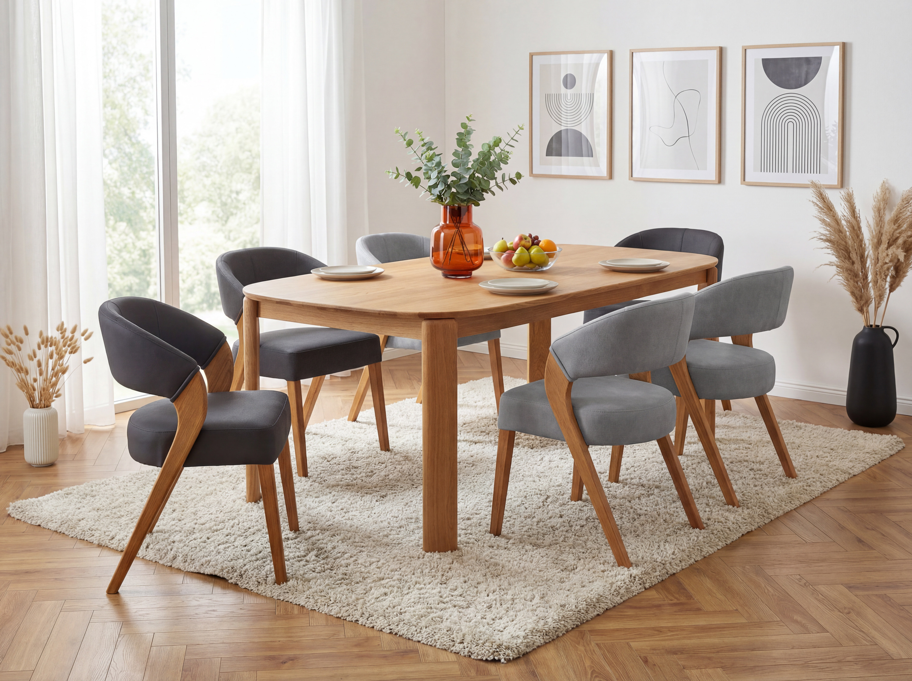 Dizajnová stolička so svetlosivou látkou Texas – bočný pohľad na dubovú konštrukciu