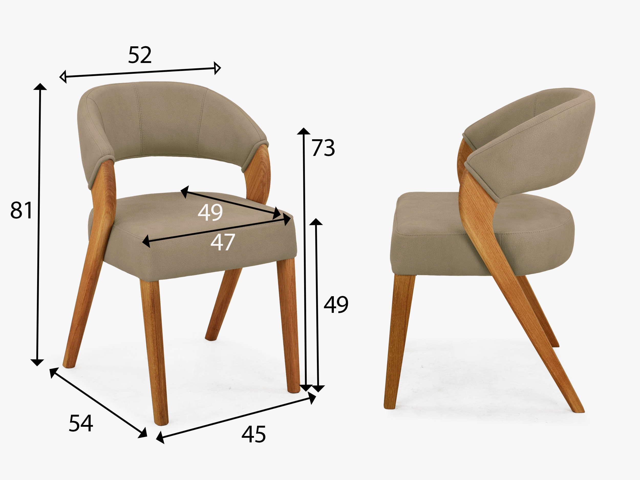 Rozmery čalúnenej jedálenskej stoličky Texas béžová – výška 81 cm, šírka 52 cm, hĺbka 54 cm