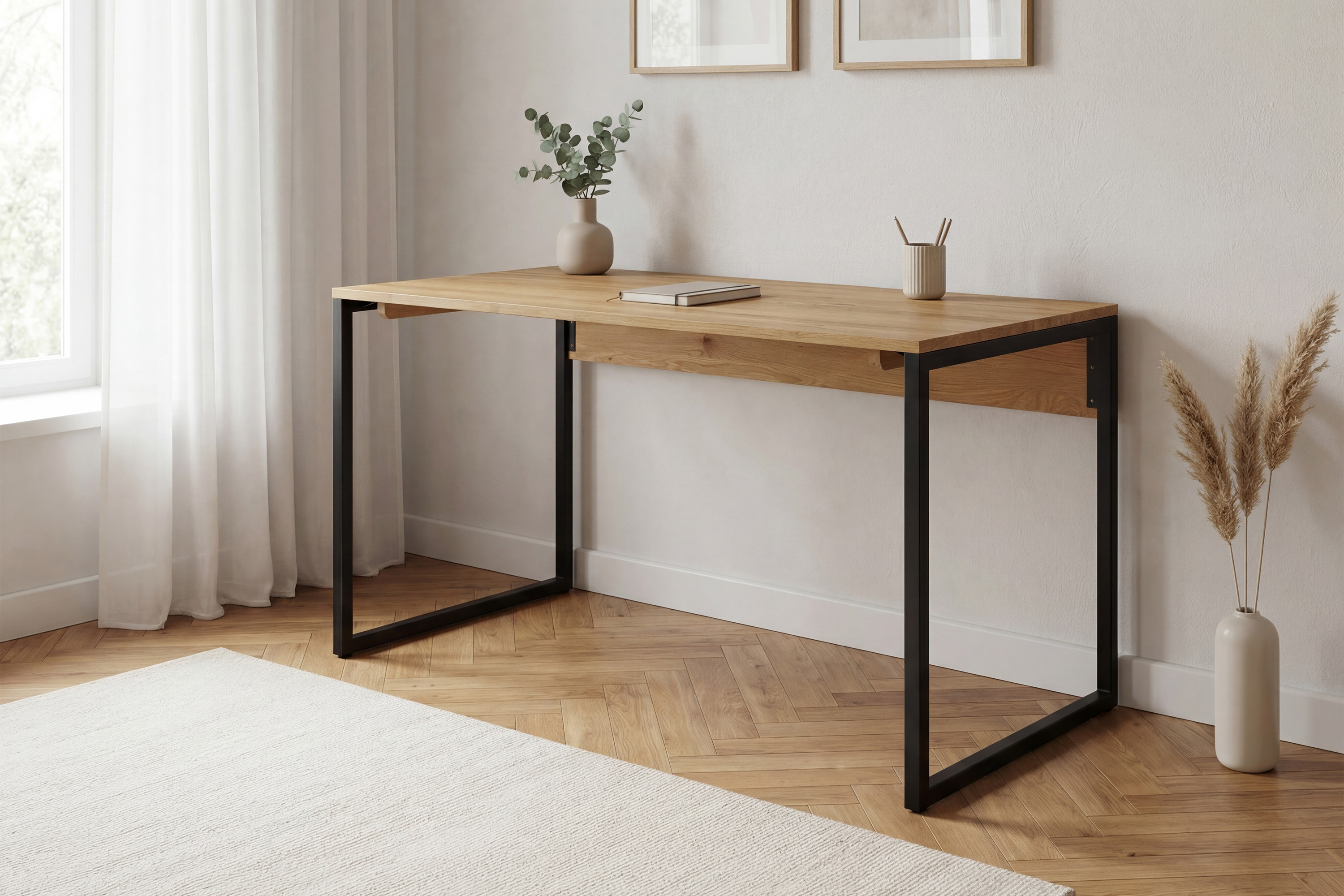 Dubový pracovný stôl Albero 160 x 70 cm s čiernymi kovovými nohami