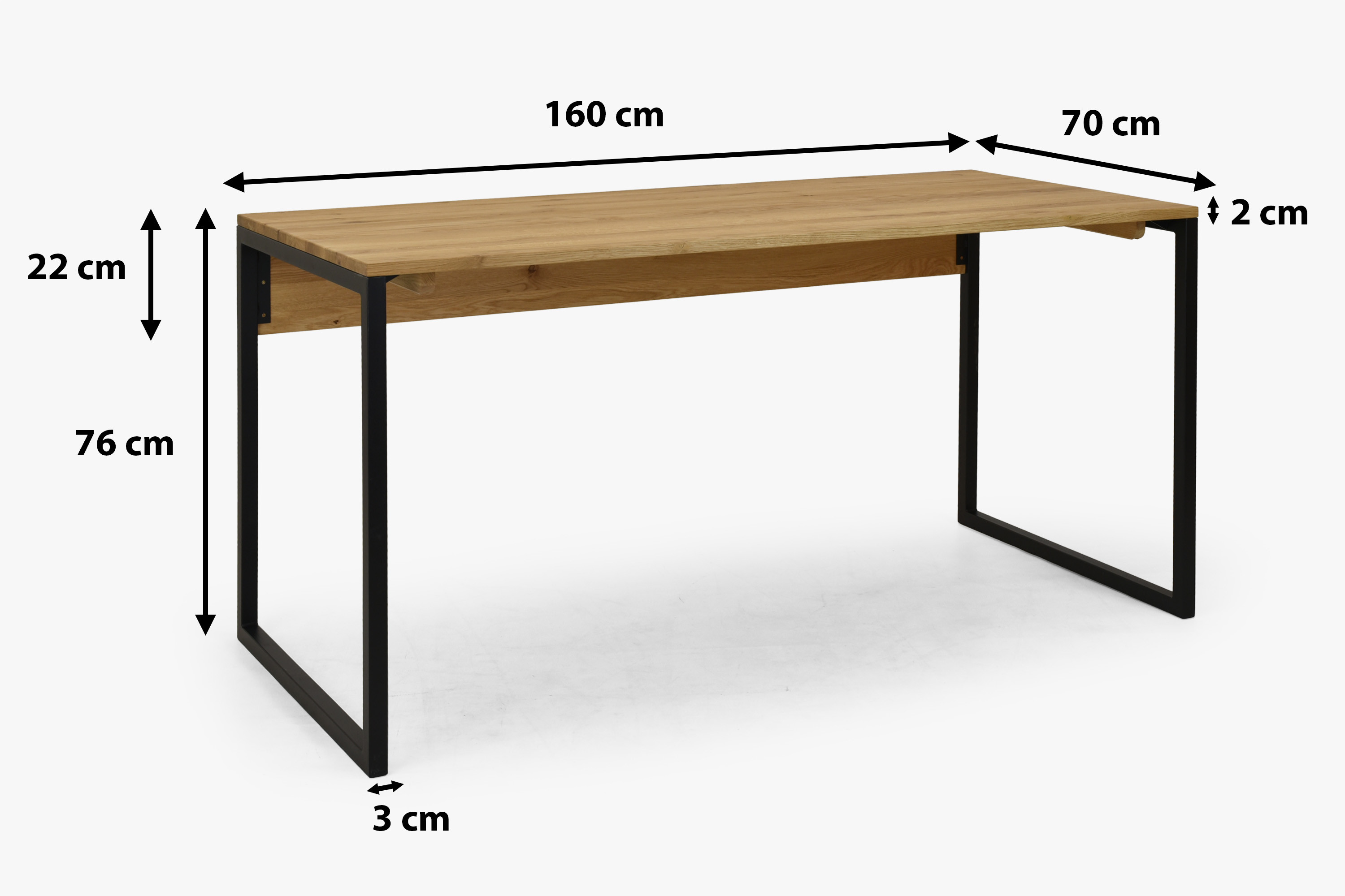 Dubový pracovný stôl Albero 160 x 70 cm – rozmery