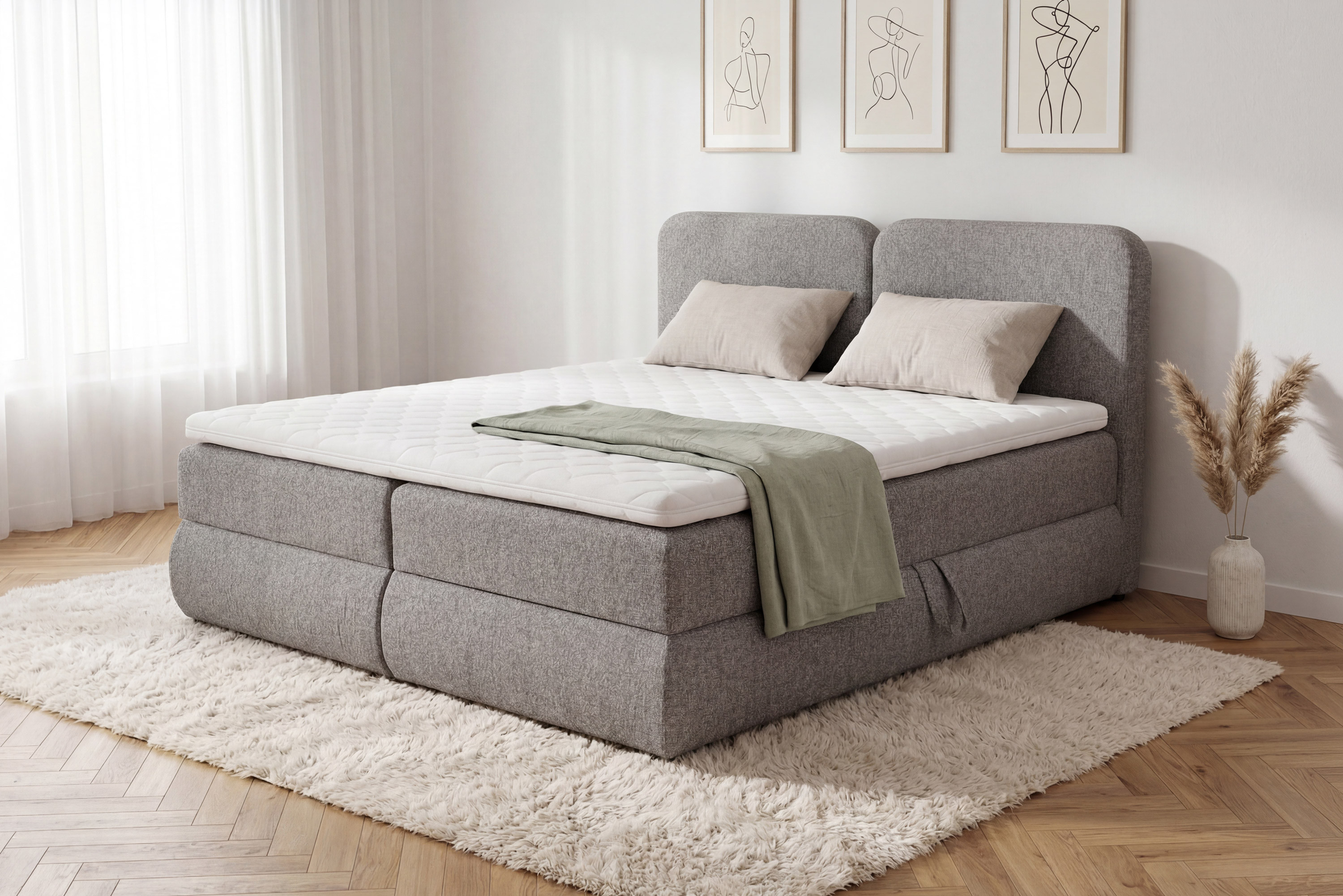 Boxspring posteľ 180x200 cm šedosivohnedá s úložným priestorom