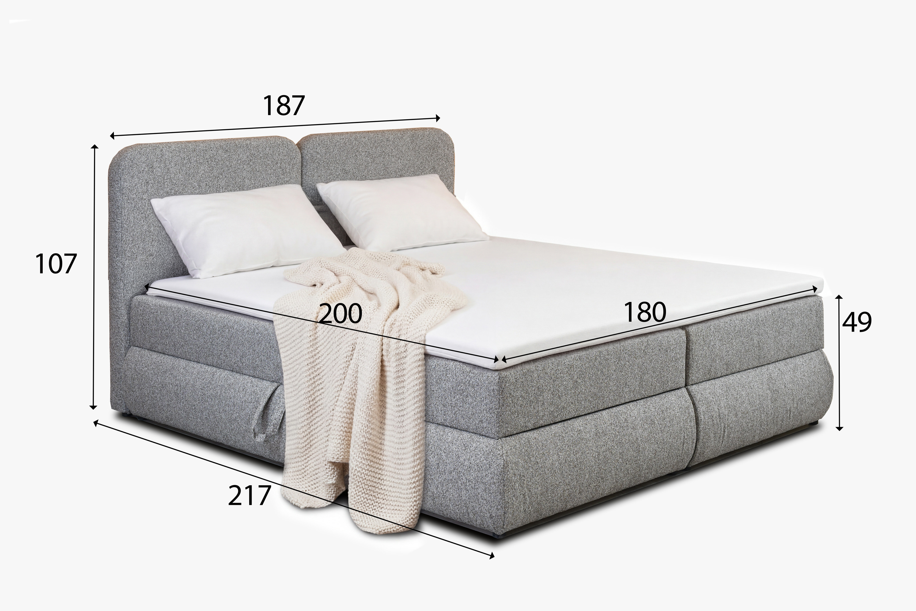 Boxspring posteľ 180x200 cm šedosivohnedá – rozmery