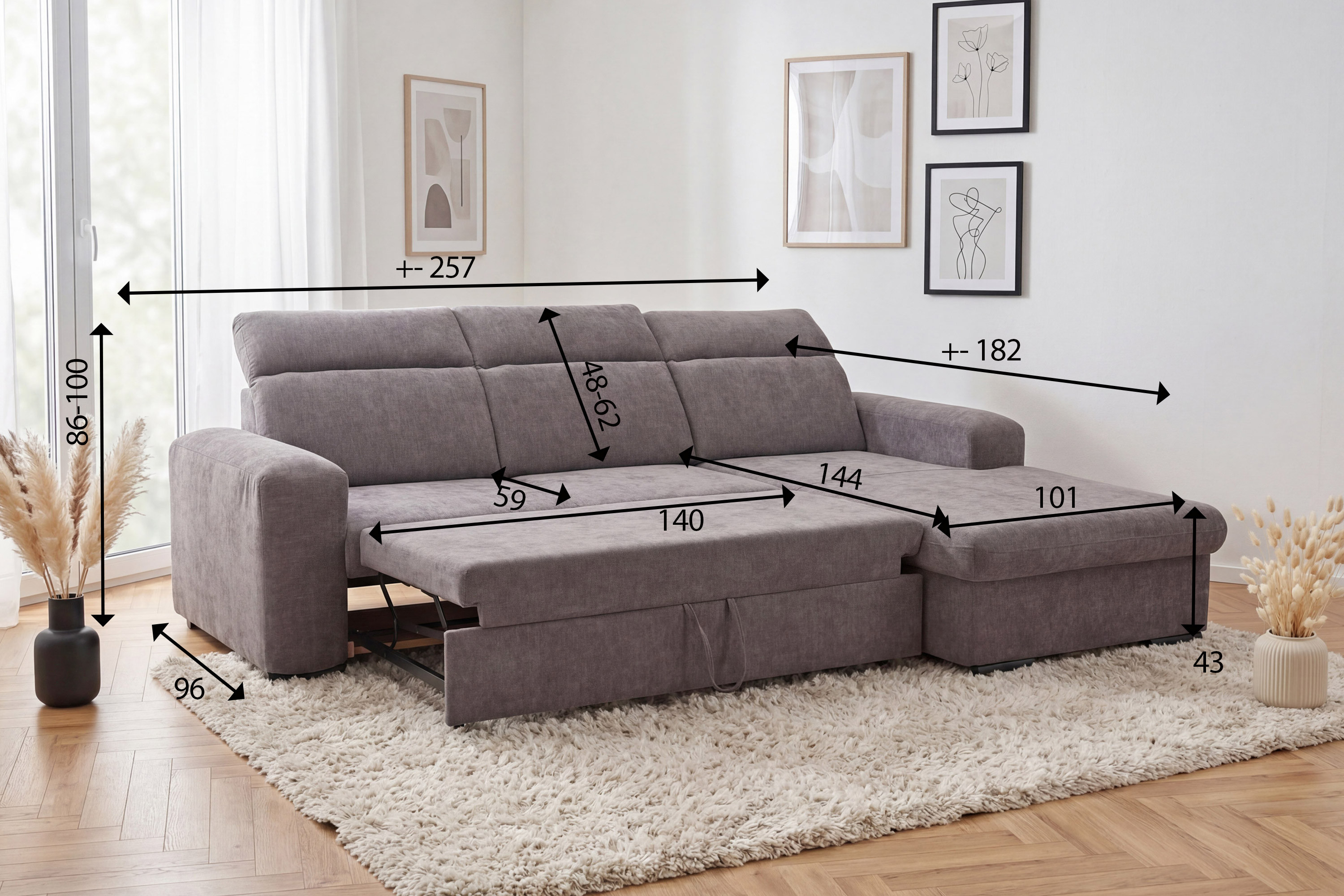 Ecksofa Denver Taupe – Maße