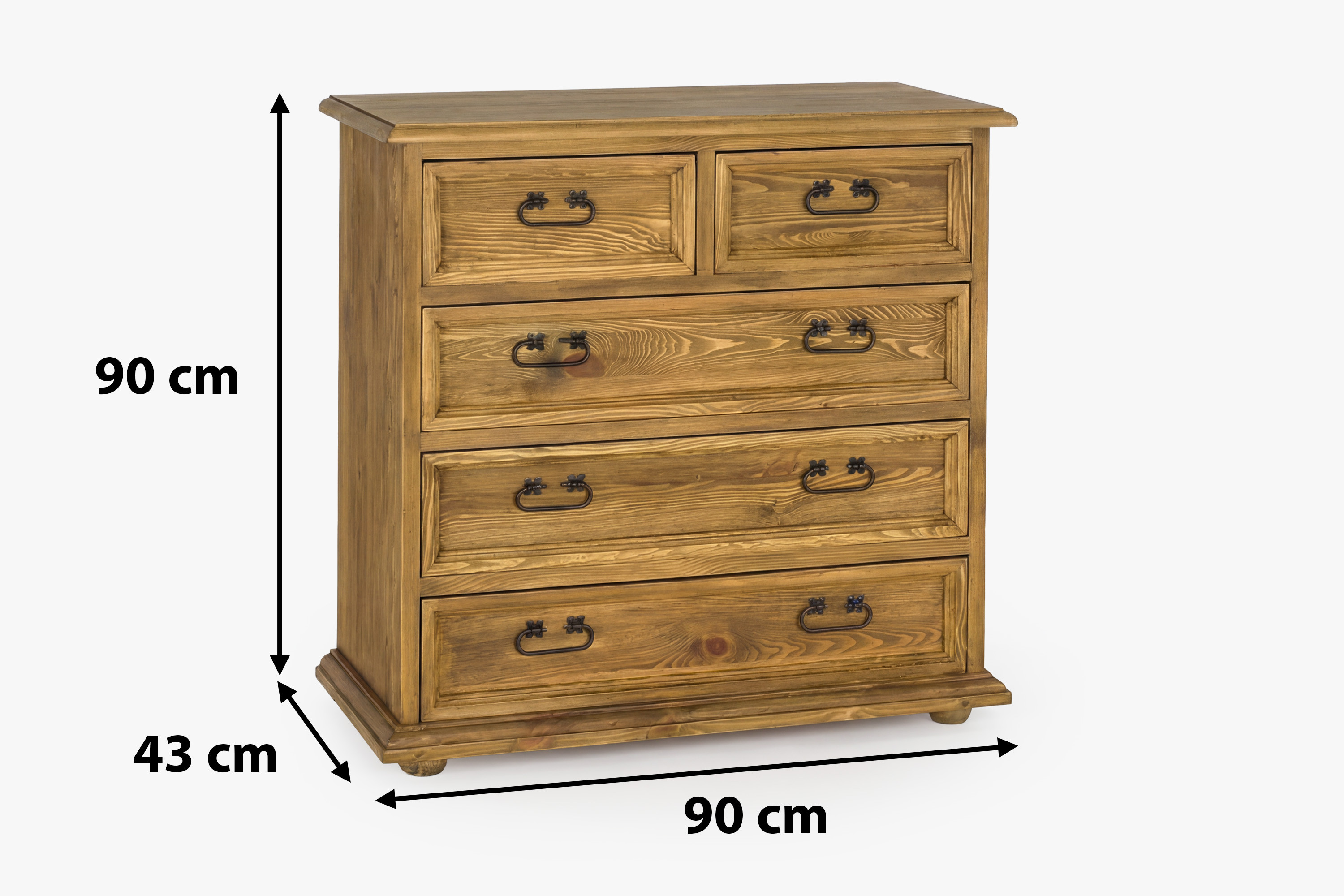 Rozmery komody so zásuvkou TOP – šírka 90 cm, výška 90 cm, hĺbka 43 cm