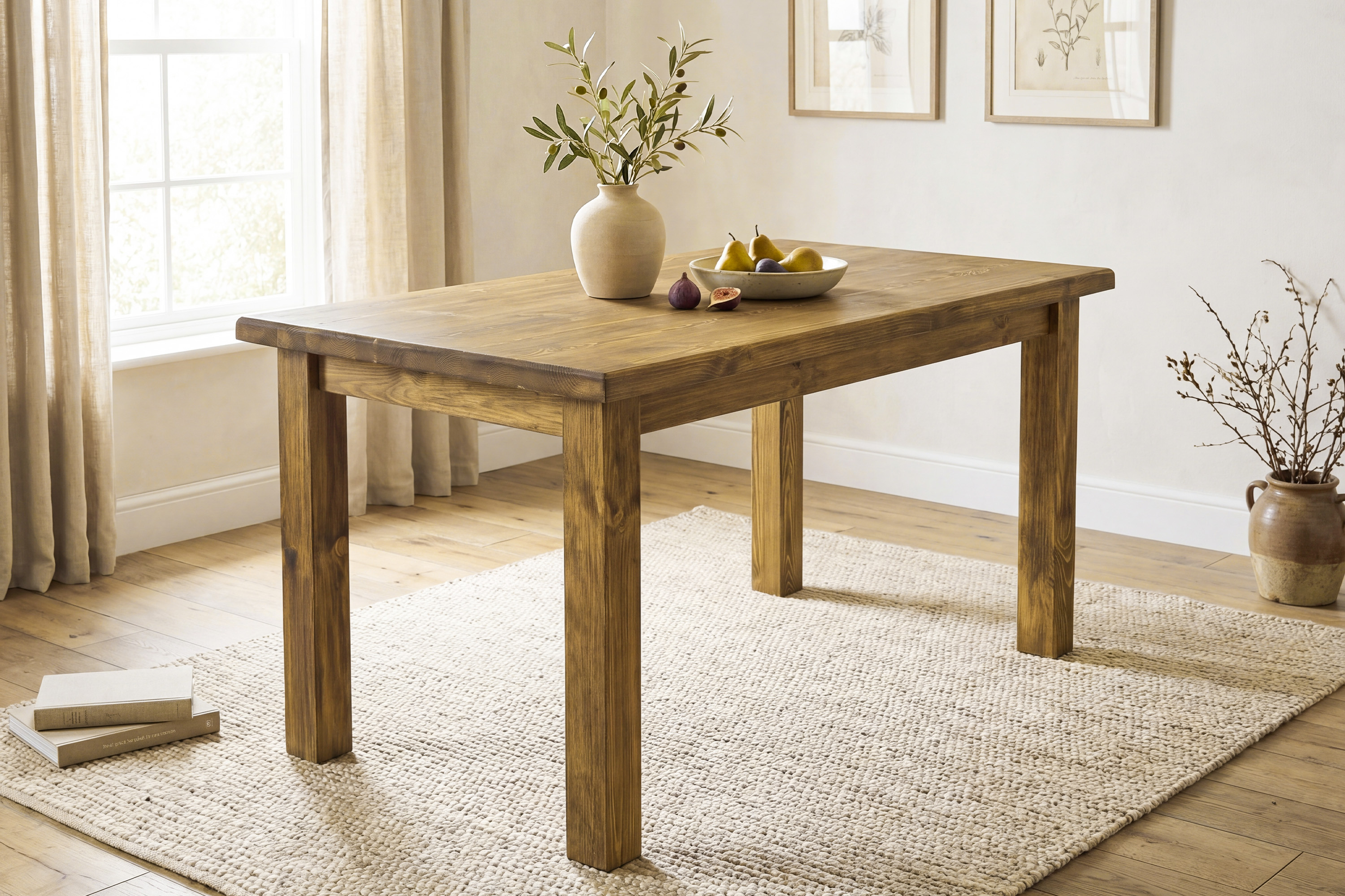 Jedálny stôl selský 120 x 80 cm z masívnej borovice v medovom vosku