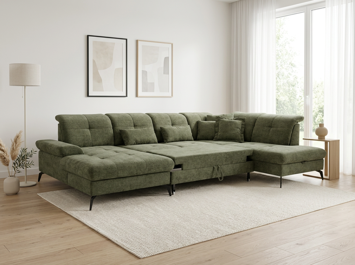 Priestranná sedacia súprava Amica U do moderného obývacieho pokoja