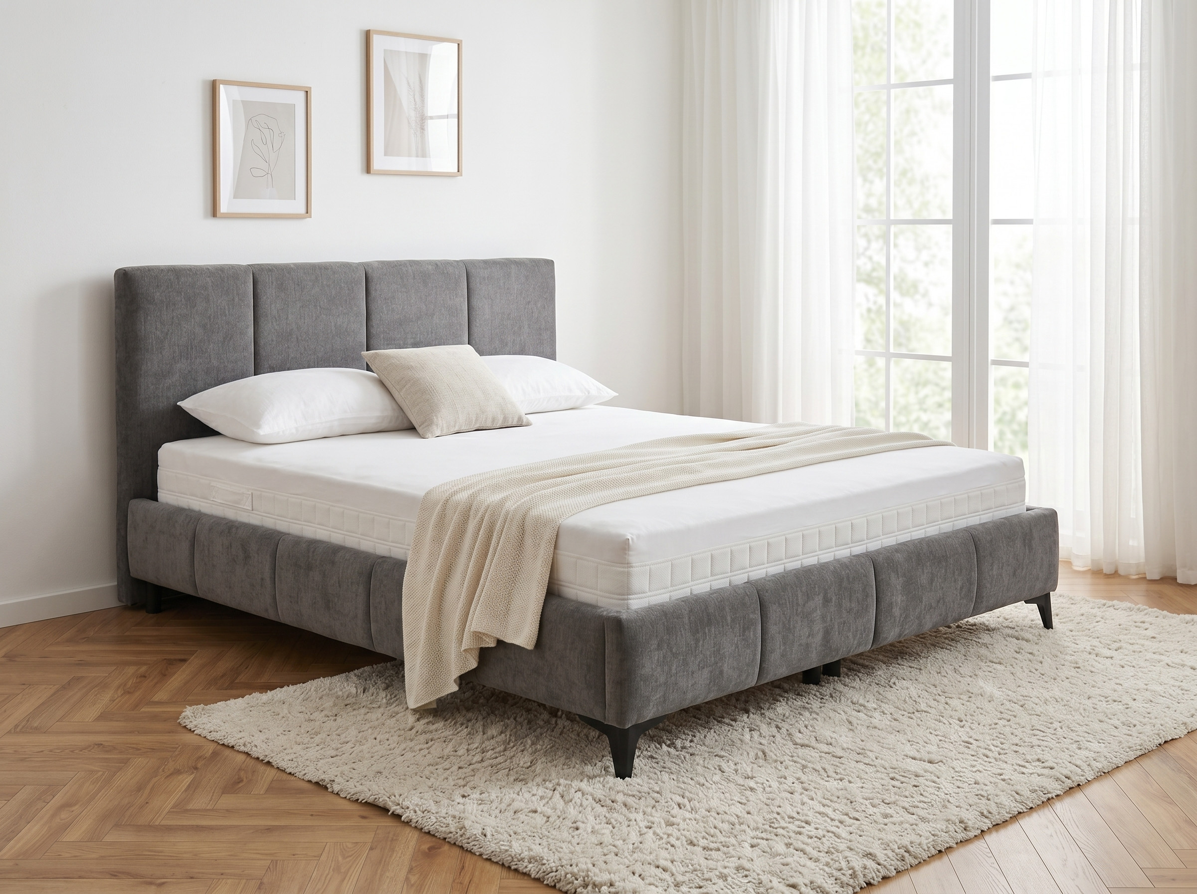 Čalúnená posteľ Atena 180x200 sivá látka Flow s úložným priestorom