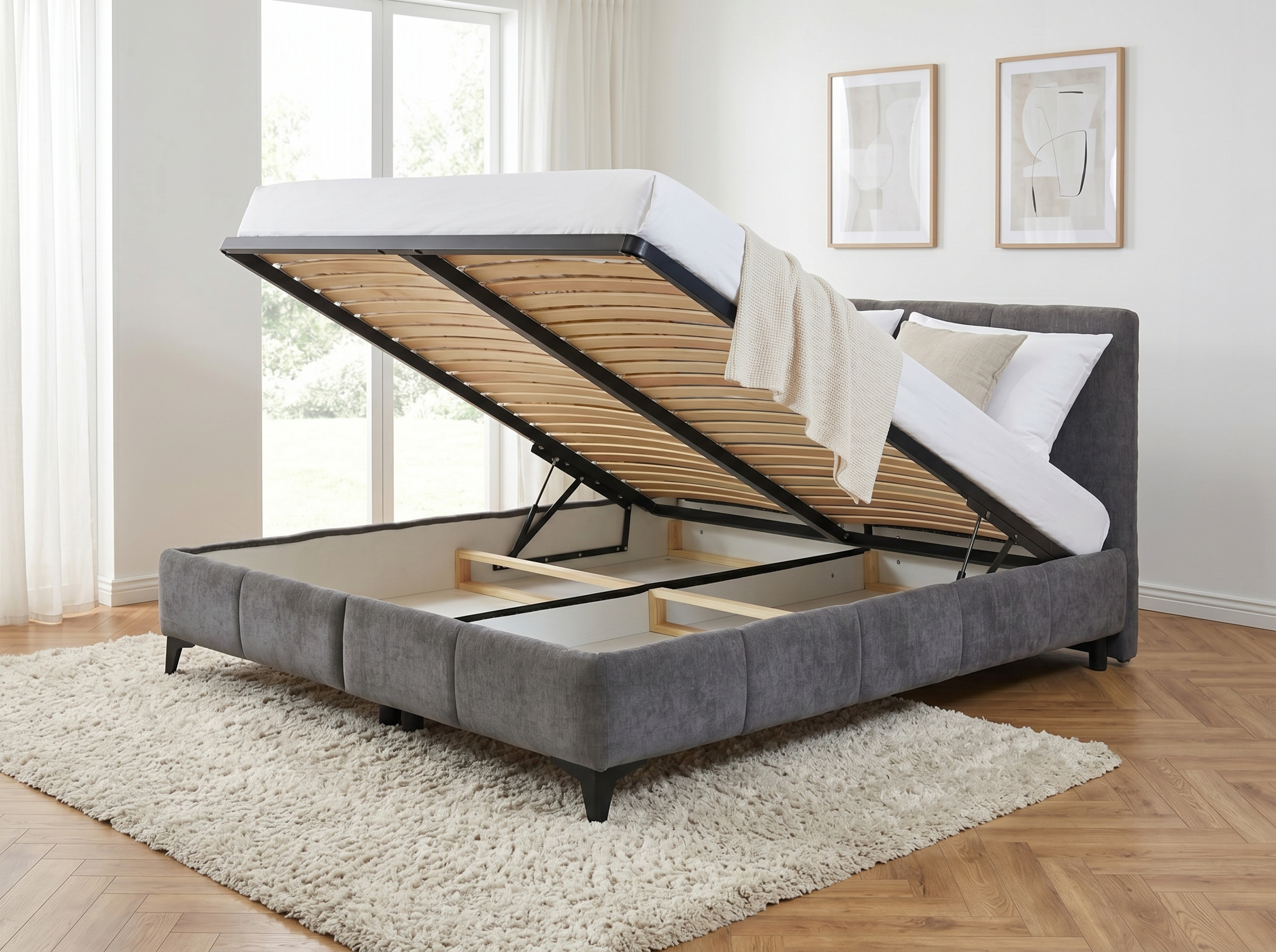 Posteľ Atena sivá – detail prešívaného čela a látky Flow