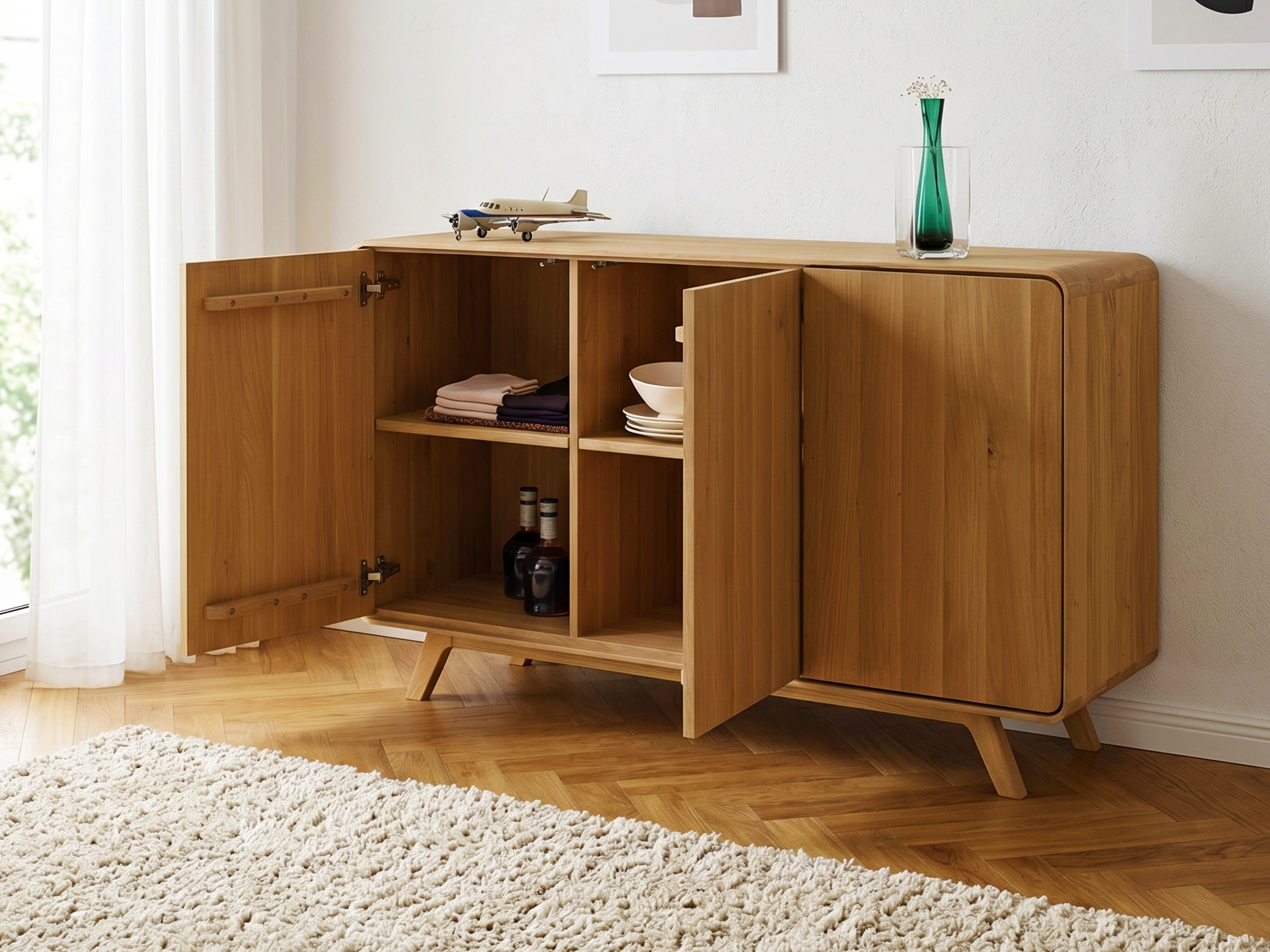 Dubová komoda Avalon so 3 dvierkami a soft-close na drevených nohách