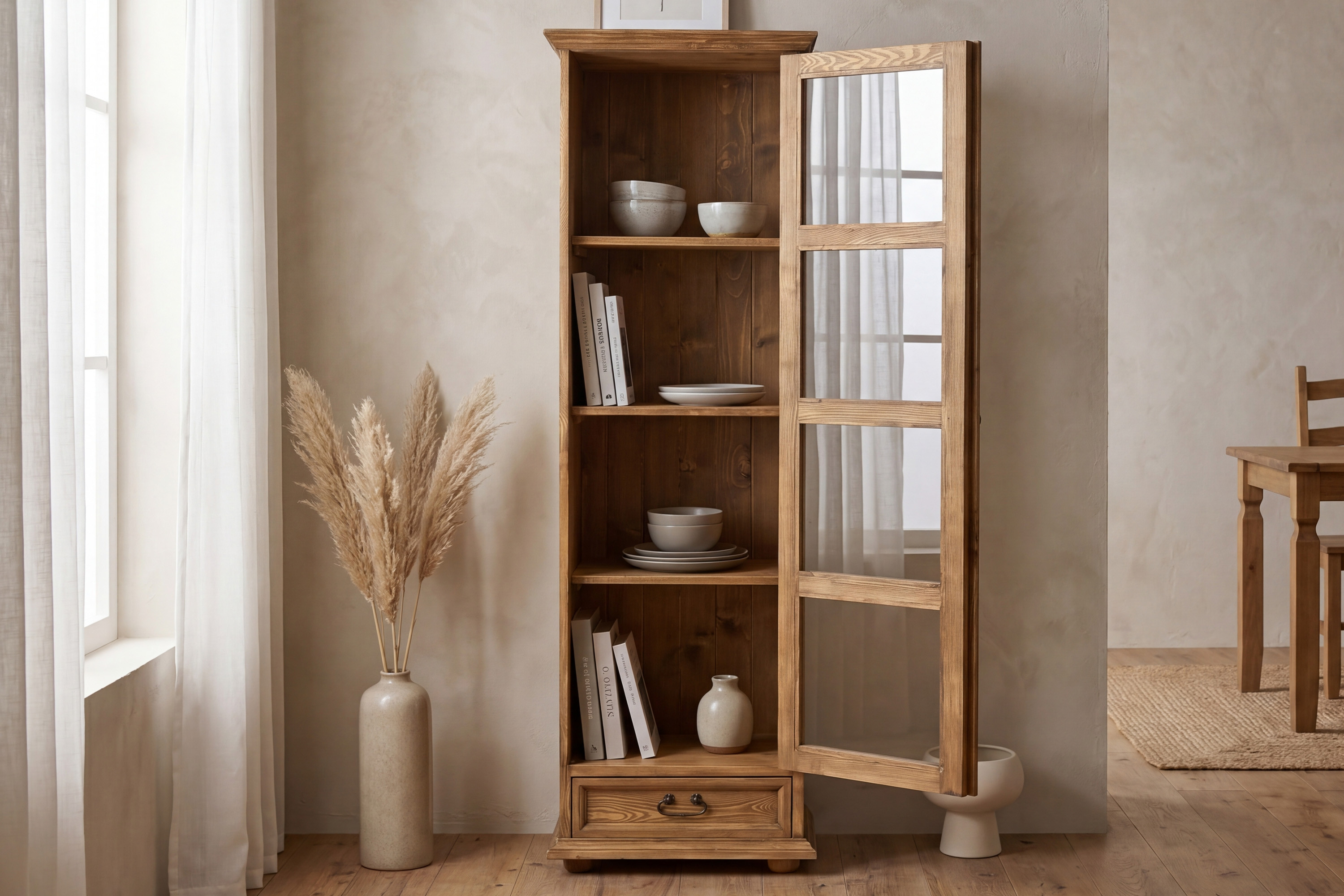 Presklená vitrína z masívu do jedálne a obývačky