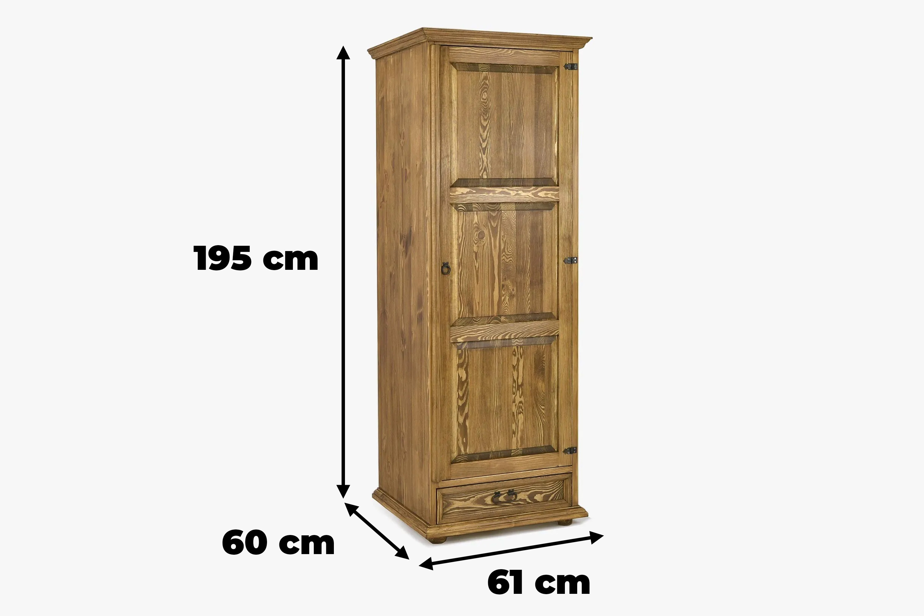 Rozmery jednodverovej šatníkovej skrine vo francúzskom štýle – výška 195 cm, šírka 61 cm, hĺbka 60 cm