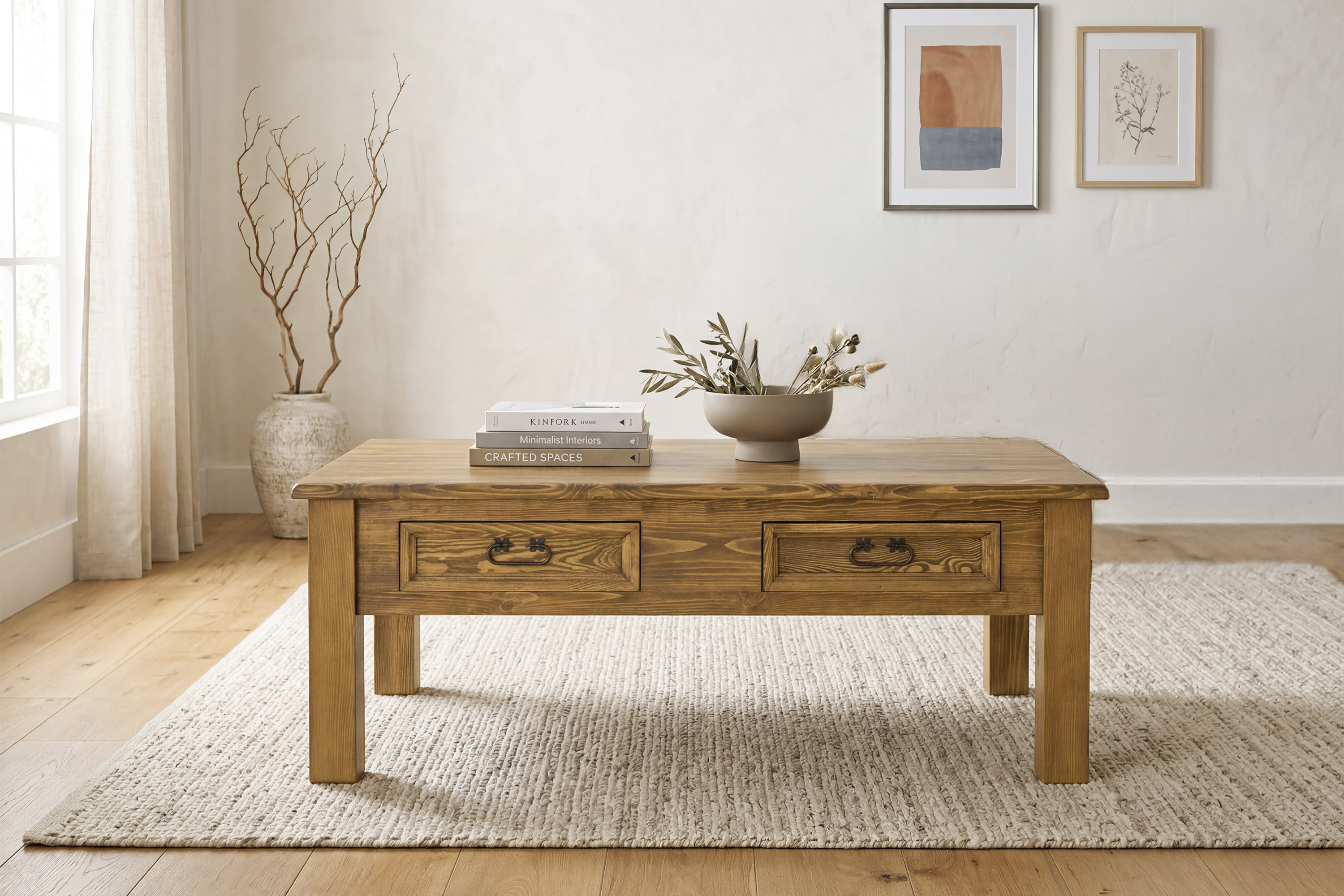 Rustikálny konferenčný stolík z masívnej borovice vo francúzskom vidieckom štýle