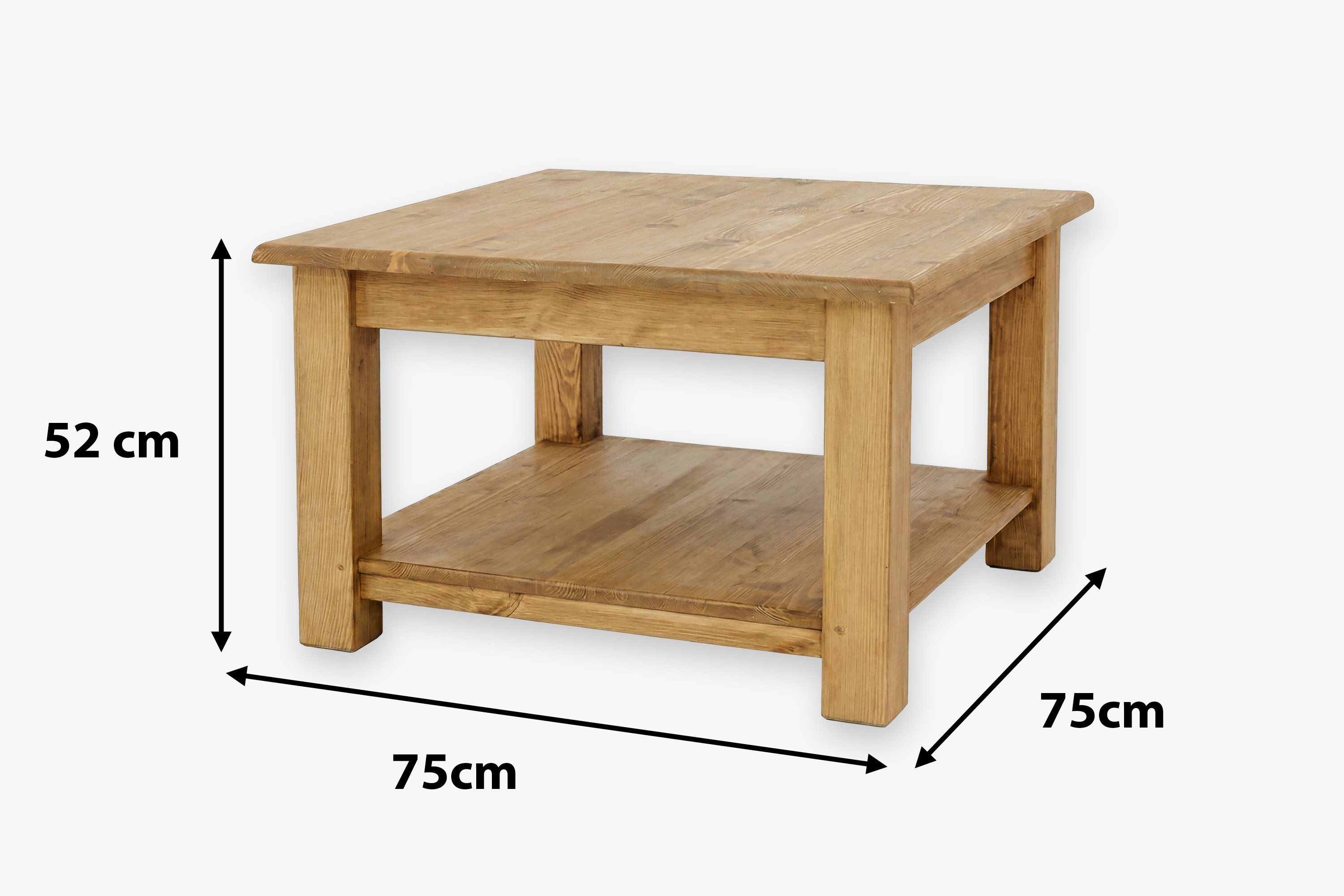 Rozmery rustikálneho konferenčného stolíka vo francúzskom štýle – výška 52 cm, šírka 75 cm, hĺbka 75 cm