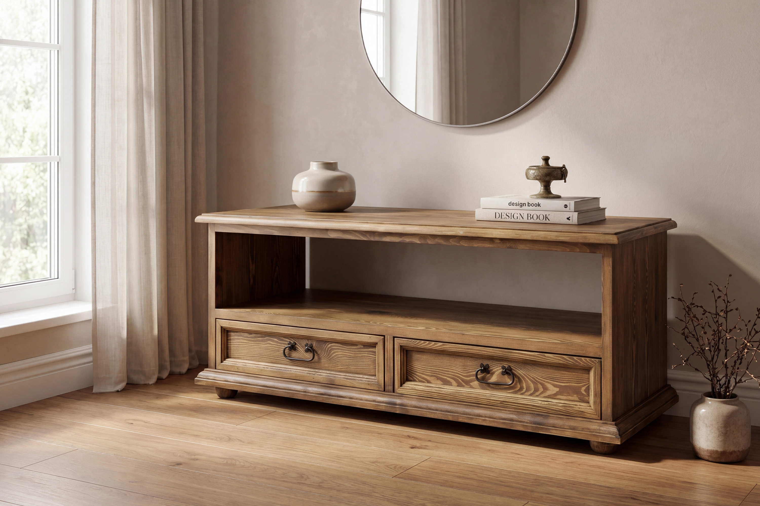 Rustikálna TV komoda Venkov z masívnej borovice vo francúzskom štýle