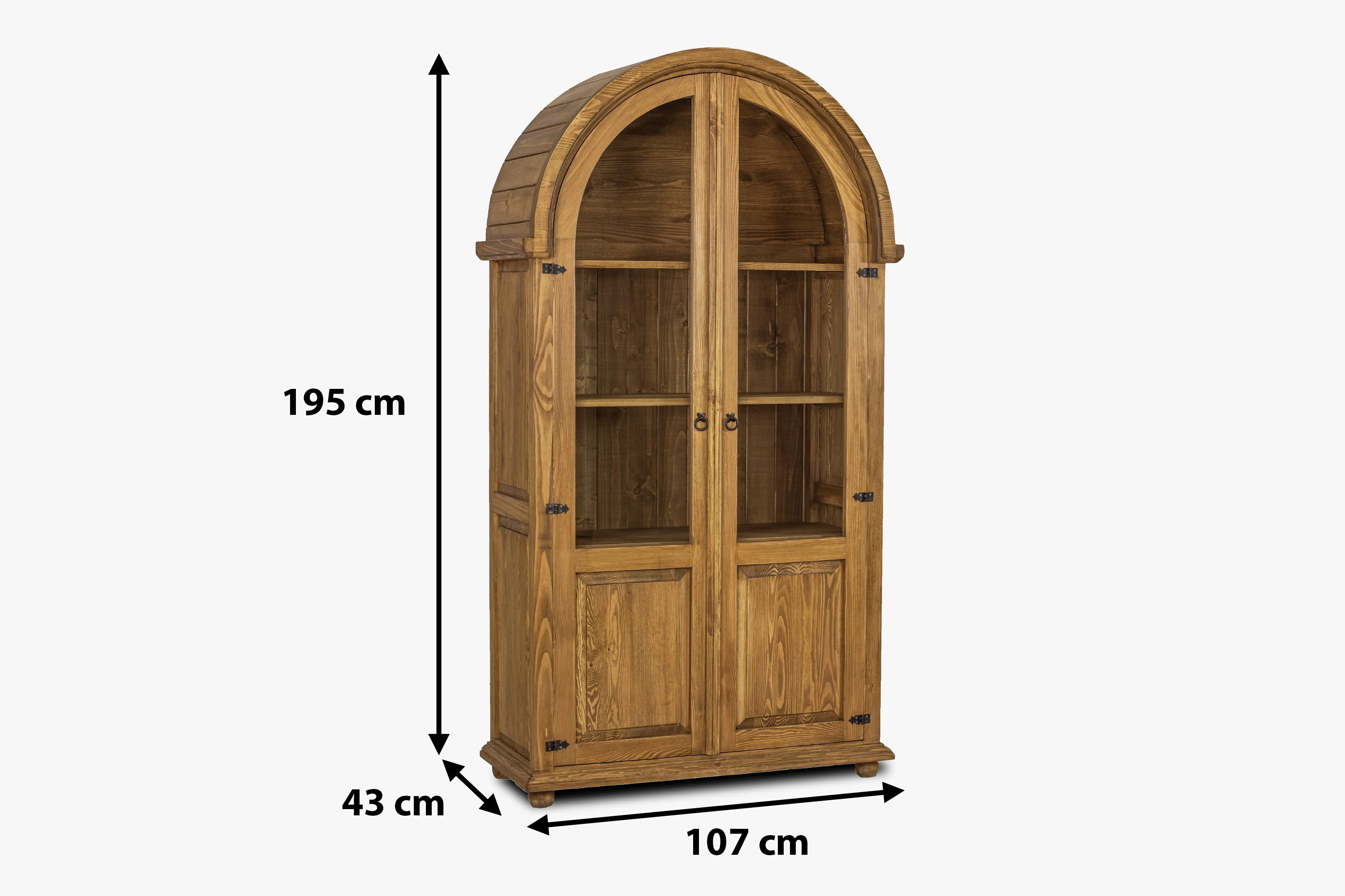 Rozmery presklenej rustikálnej vitríny do jedálne – výška 195 cm, šírka 107 cm, hĺbka 43 cm