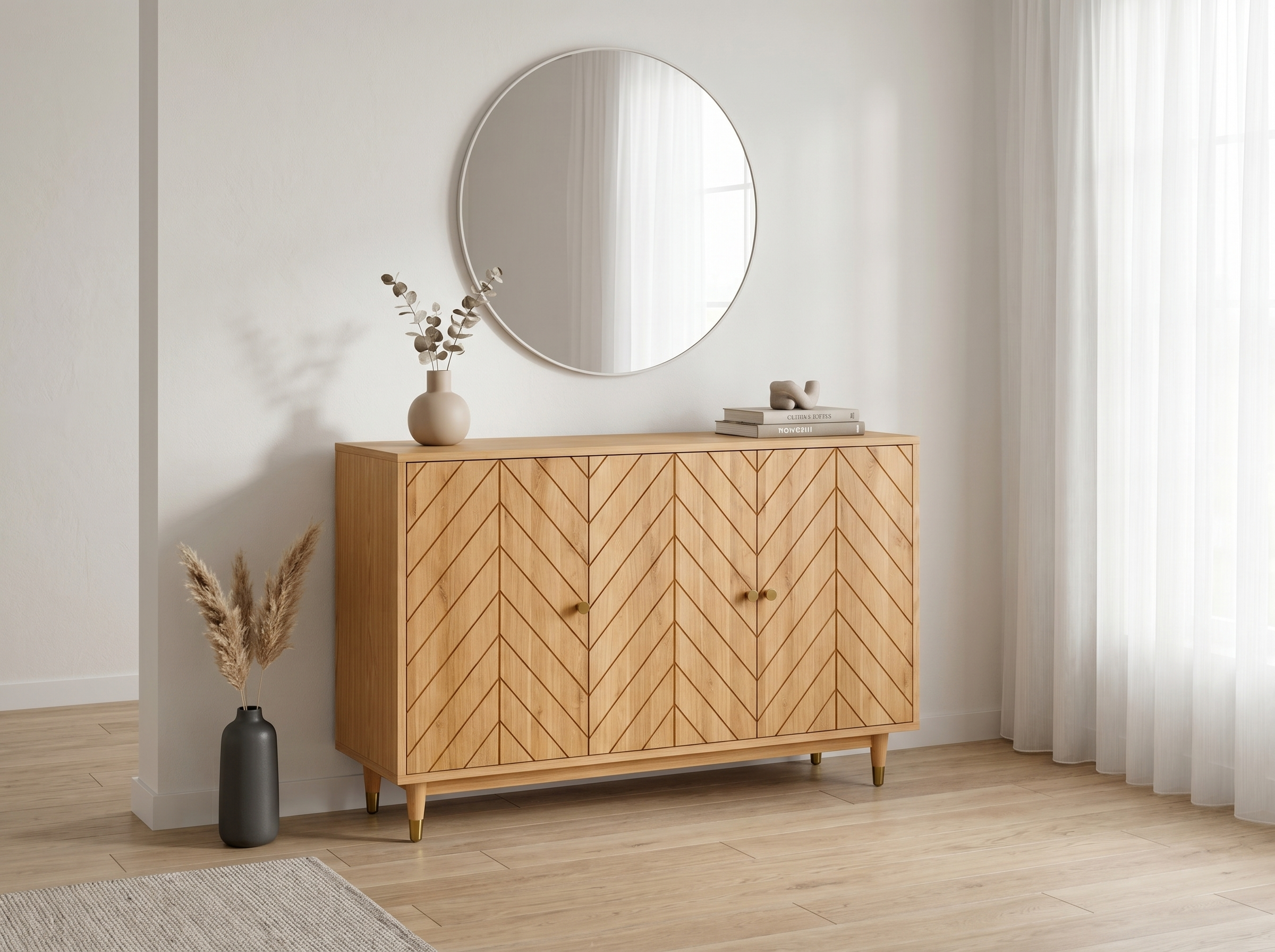 Dubová komoda s frézovaním rybia kosť