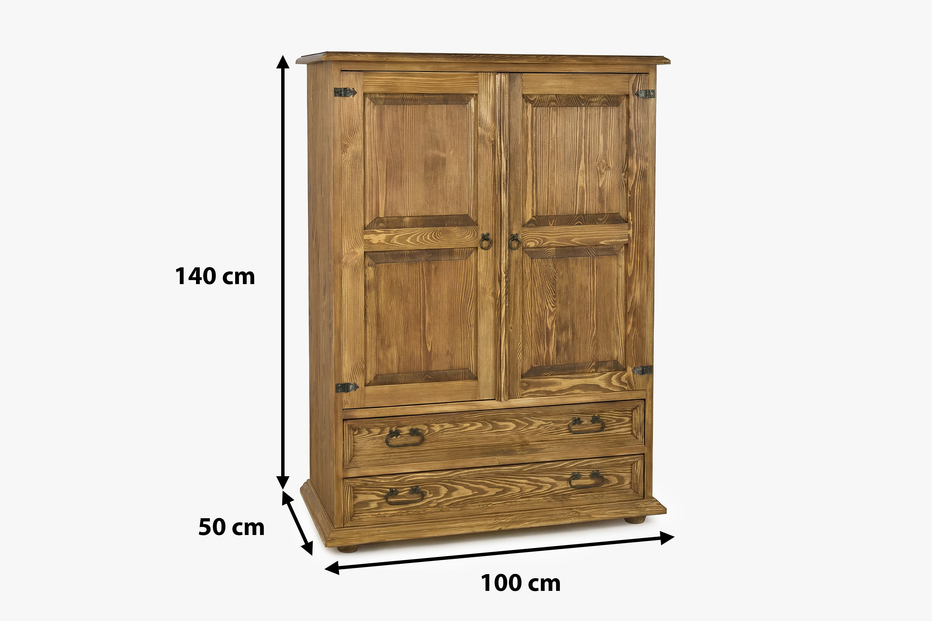 A Venkov magas rusztikus komód méretei – magasság 140 cm, szélesség 100 cm, mélység 50 cm