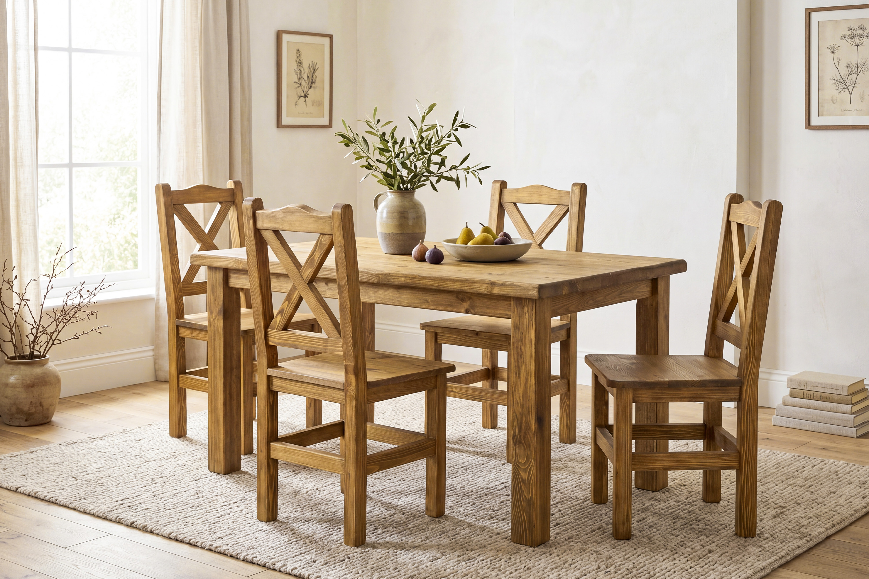 Rustikálny jedálenský set Venkov z borovicového masívu