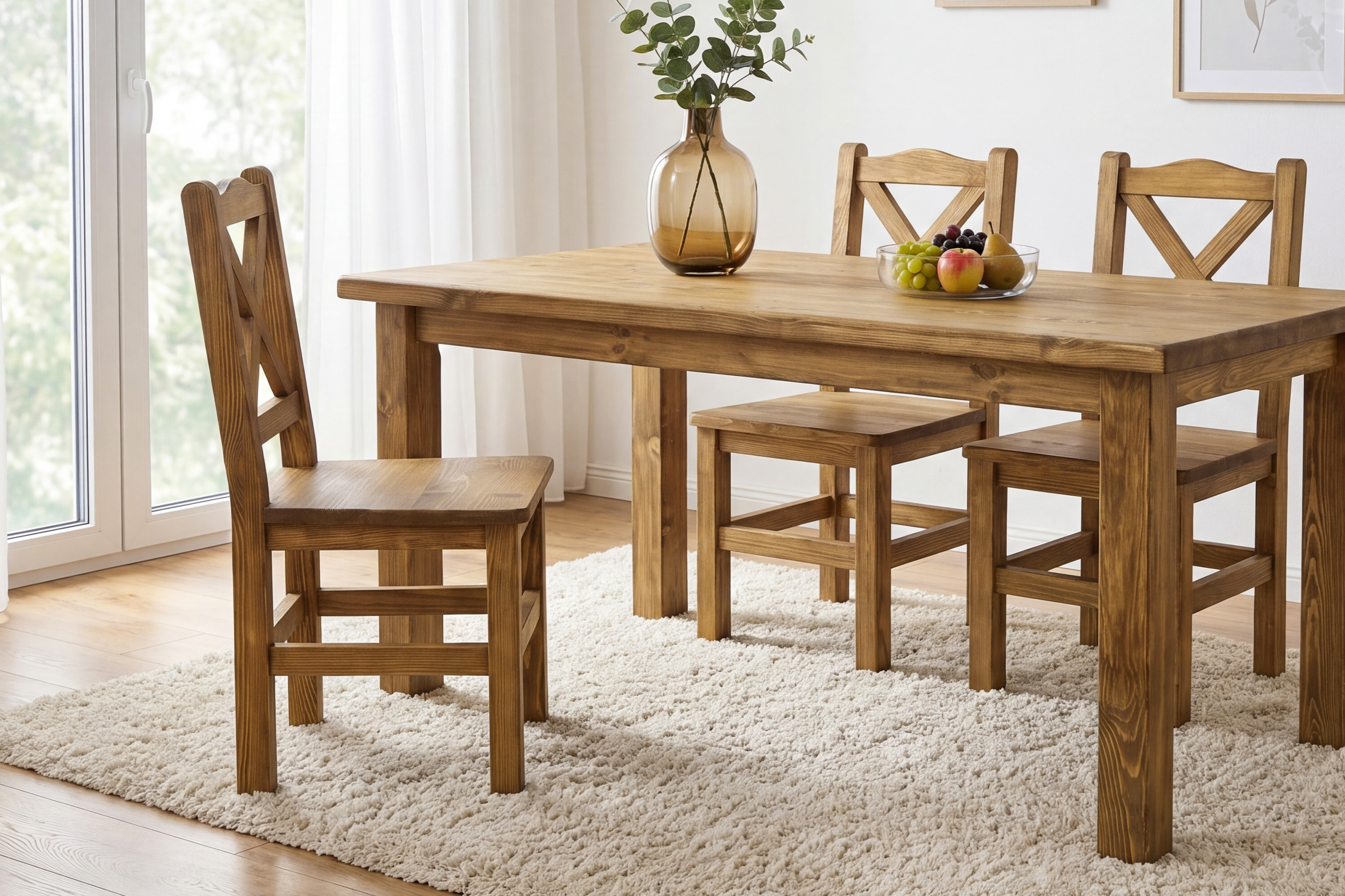 Jedálenský stôl a stoličky rustikálnej série Venkov do jedálne